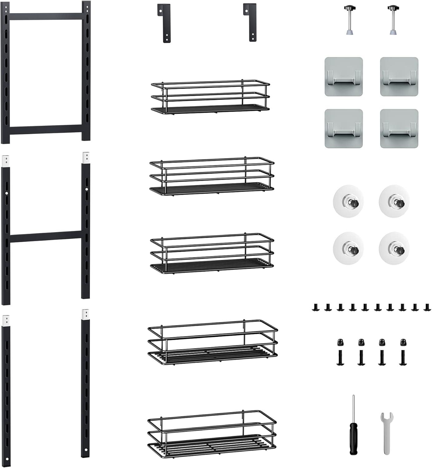 Black Metal 5-Tier Adjustable Over-the-Door Pantry Organizer