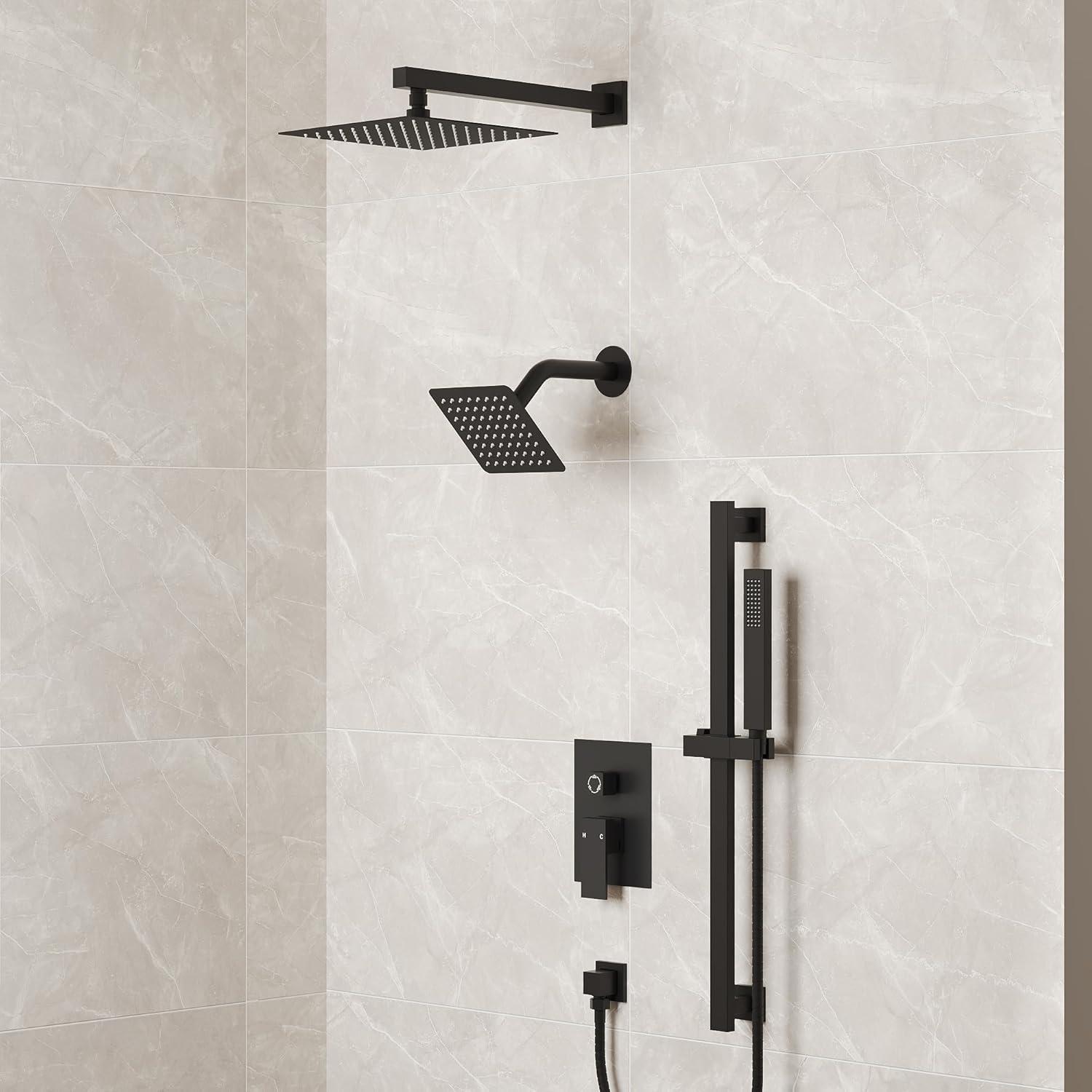 DualJetSpa Pressure-Balanced Shower System, Dual Wall Mount Showerheads with Slider Bar Handheld Spray