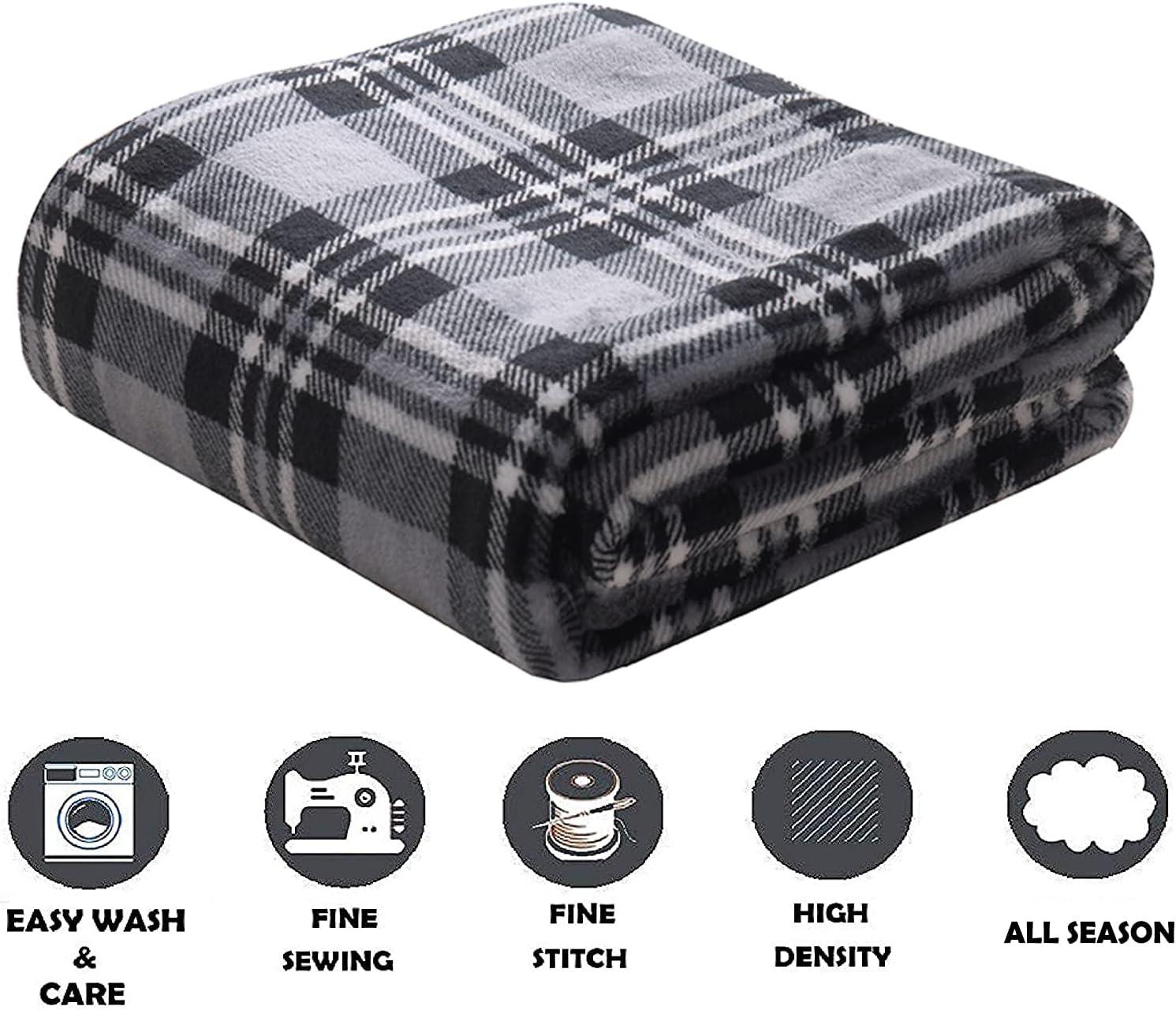 Elegant Comfort 50 x 60 Blanket Gift Christmas Throw, (Gray Plaid)