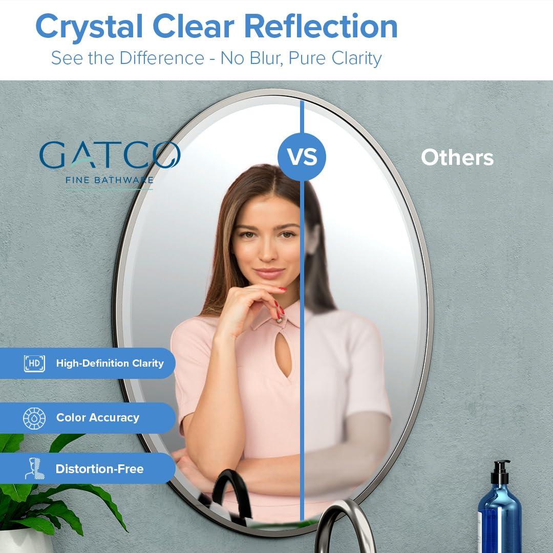 Flush Mount Framed Bathroom Vanity Mirror | Oval Framed Wall Mirror with Beveled Edge | Decorative Wall Mirror for Bathroom, Bedroom, Hallway, Entryway