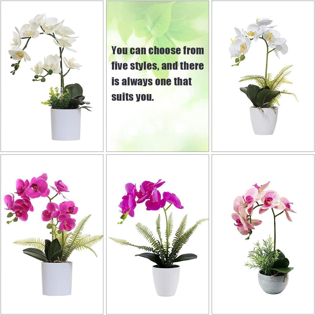 Omygarden White Orchid Artificial Flowers in Pot, Fake Plastic Orchid Flowers, Decoration for Home Office Wedding(White 2 Bouquets)