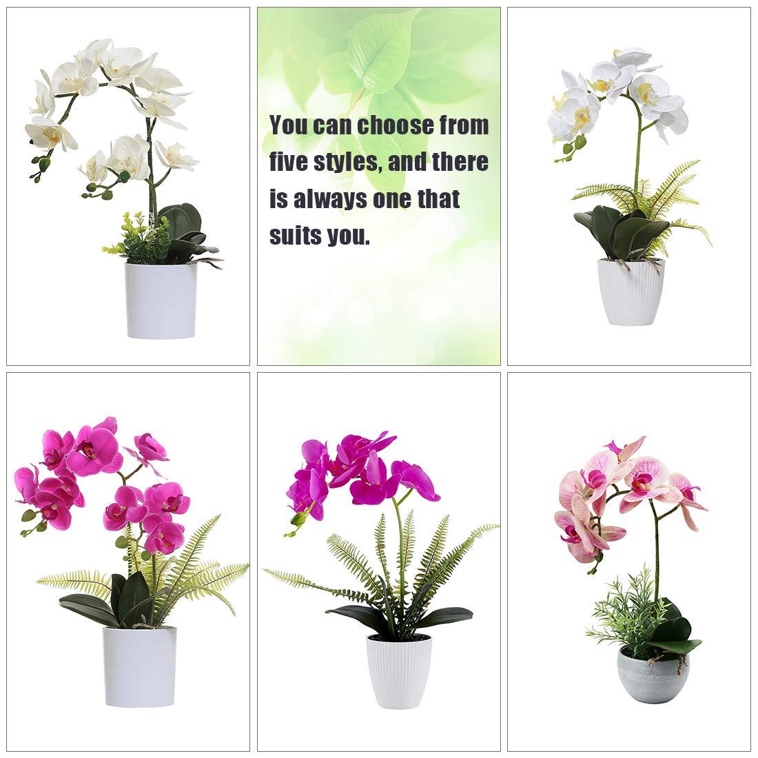 Omygarden White Orchid Artificial Flowers in Pot, Fake Plastic Orchid Flowers, Decoration for Home Office Wedding(White 2 Bouquets)
