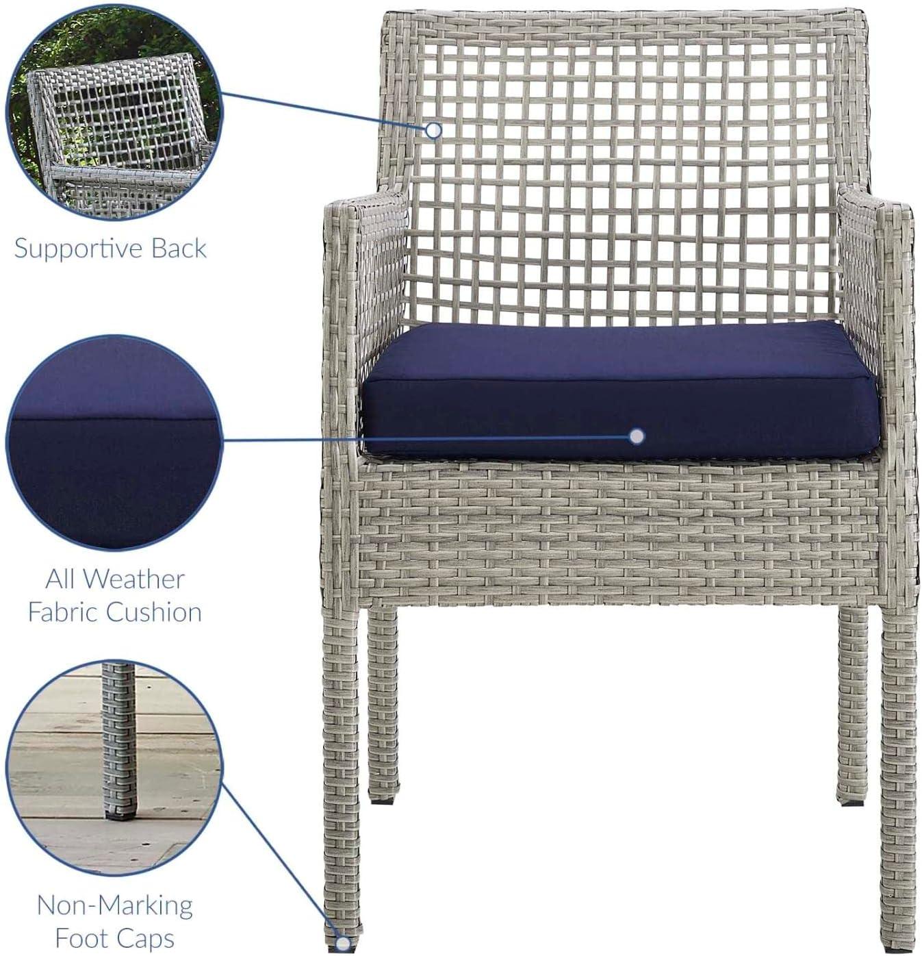 Modway Aura Outdoor Patio Wicker Rattan Dining Armchair - Gray Navy