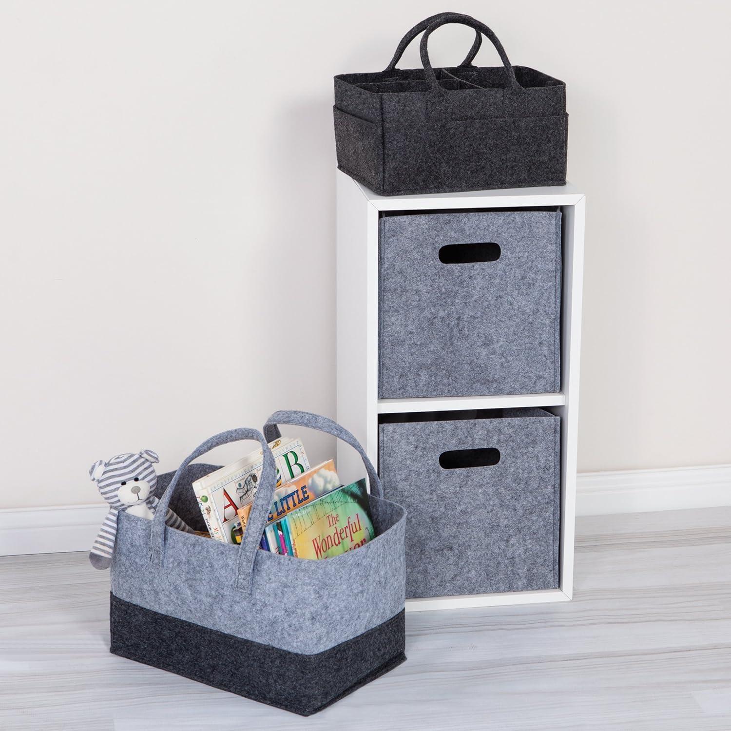 Sammy & Lou Felt Baby Nursery Diaper Storage Caddy, Black