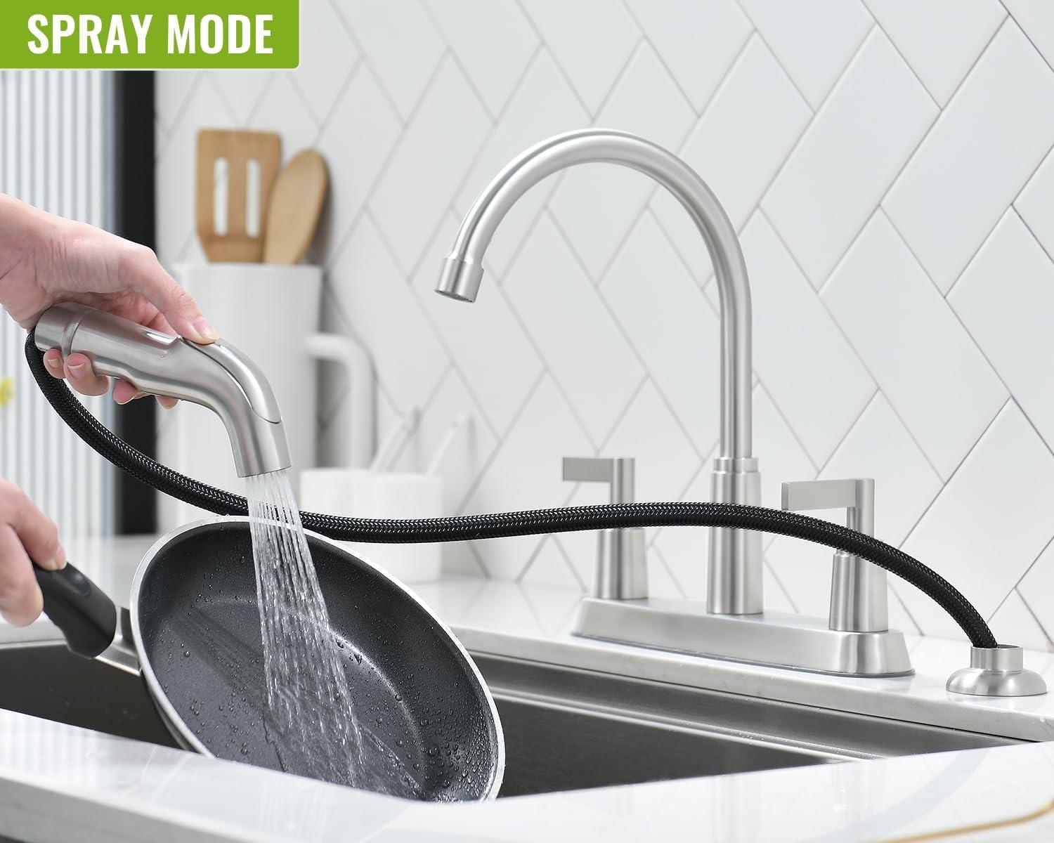 Brushed Nickel 2-Handle Kitchen Faucet with Side Sprayer