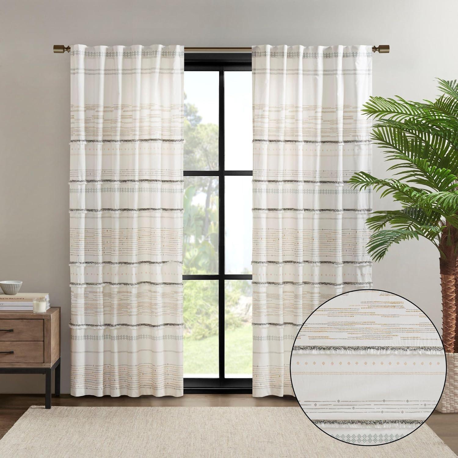 INK+IVY Nea 100% Cotton Printed Single Curtain Panel with Tassel Trim and Lining