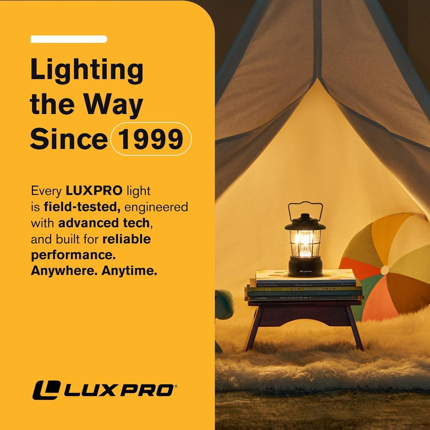 LUXPRO LP1535 265 Lumen Retro LED Lantern - Battery-Powered Emergency Lantern - LED Lamp for Power Outages, Emergency Kit, or Survival Pack - Black