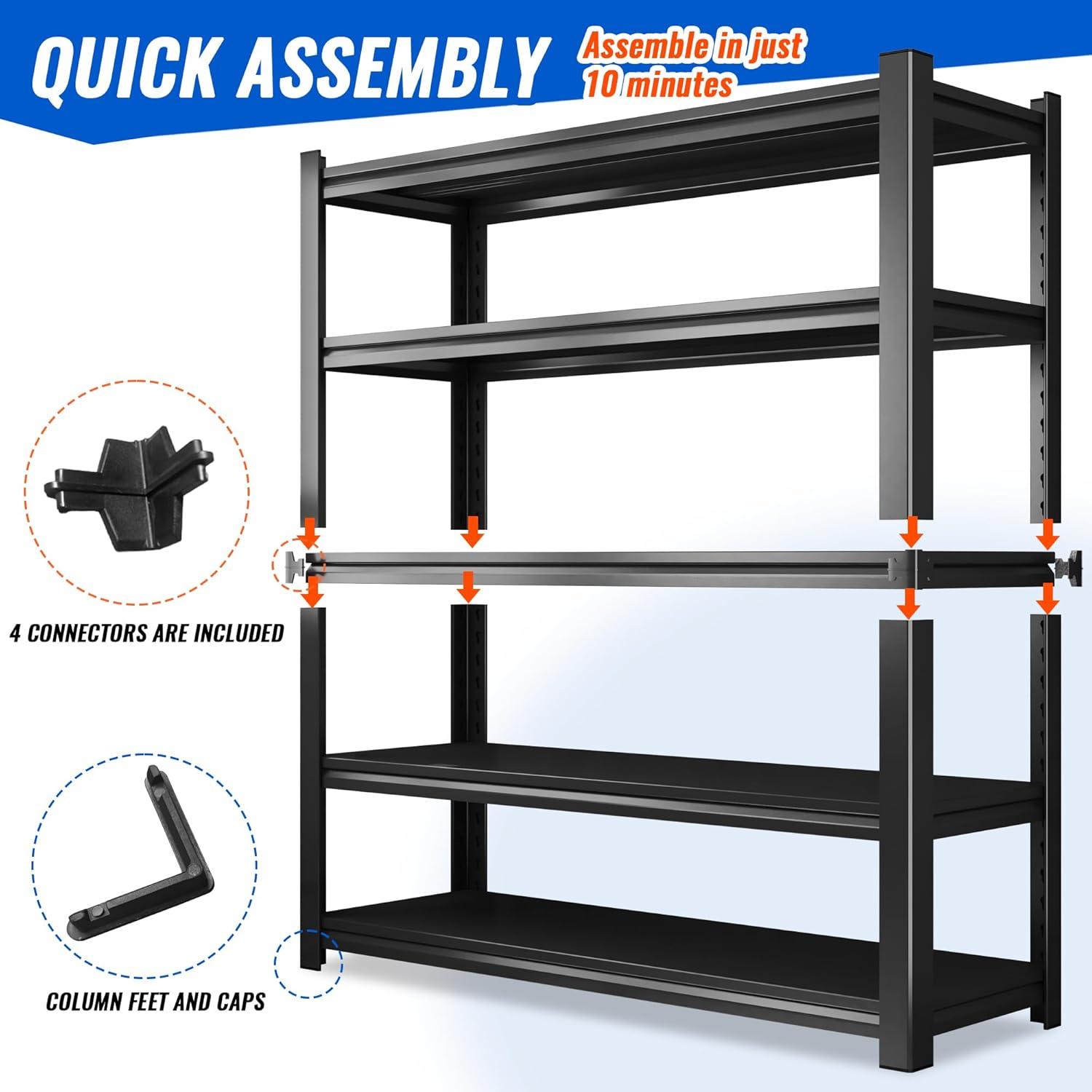 5 Tier 72"H Garage Shelving 2000LBS Heavy Duty Garage Storage Shelves Adjustable Metal Shelving Unit for Garage Storage Rack Industrial Utility Shelf 15.7" D X 35.4" W X 72" H, Black