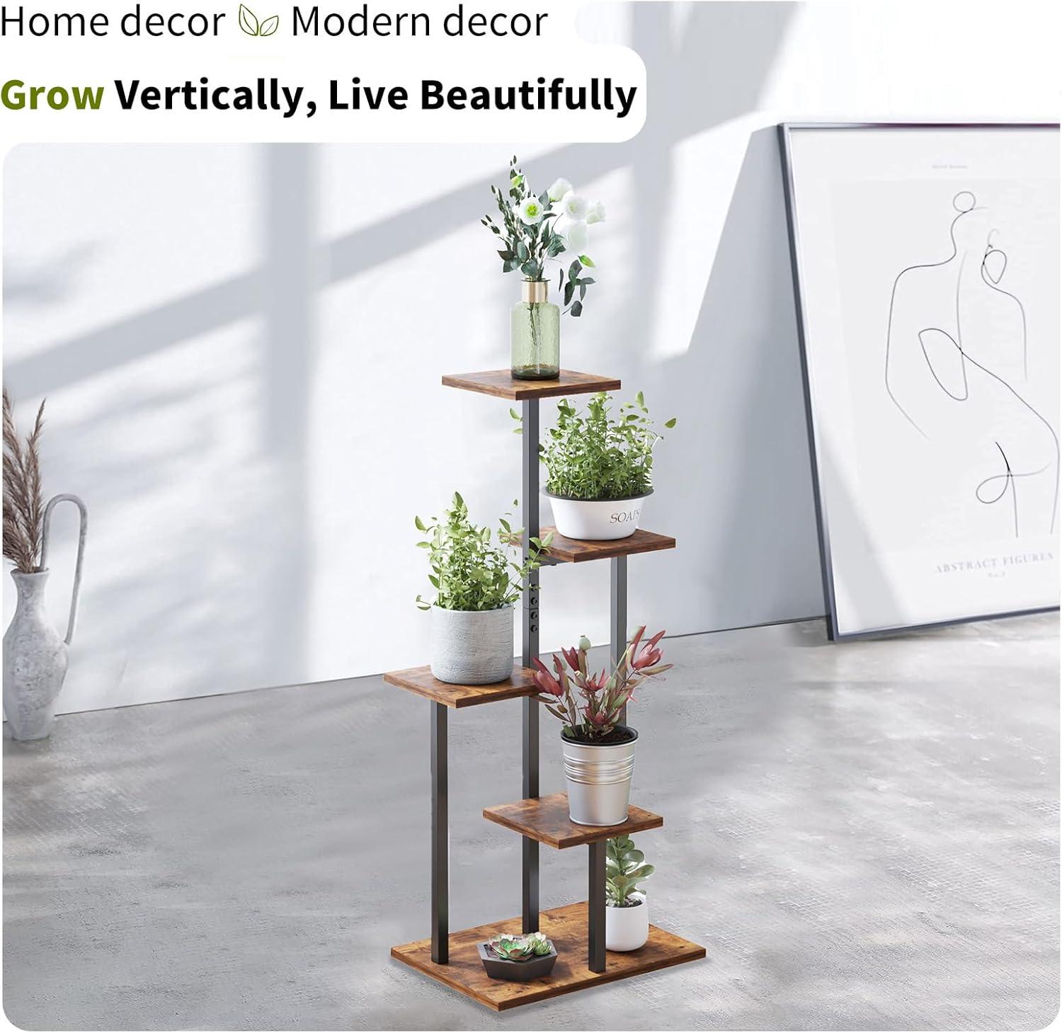 4 Tier Plant Stand Indoor, Tiered Plant Stands for Indoor Plants Multiple, Corner Flower Stand for Living Room, Multi-Layer Vintage Design Plant Shelf