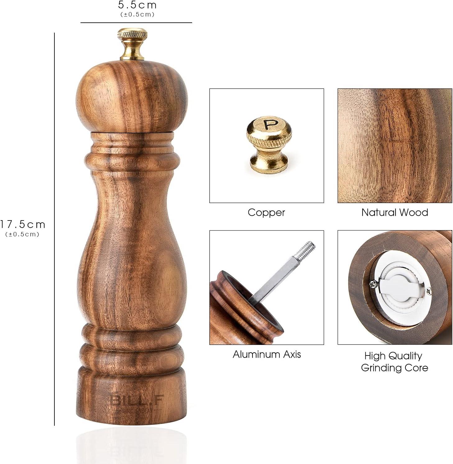 Acacia Wood Salt and Pepper Grinder Set with Ceramic Rotor