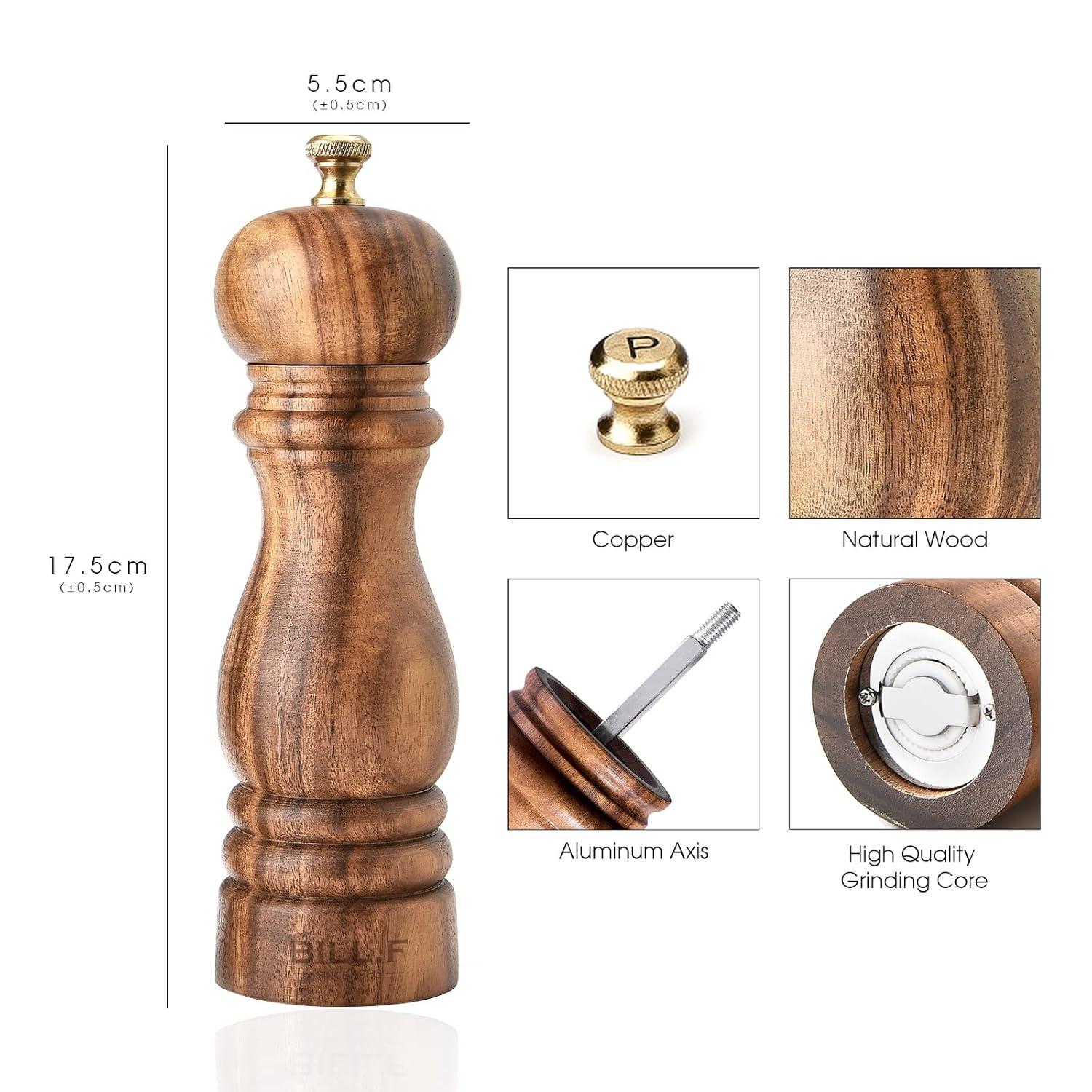 Salt and Pepper Grinder Set, Wood Pepper Mill Set of 2 Manual Salt Pepper Shakers