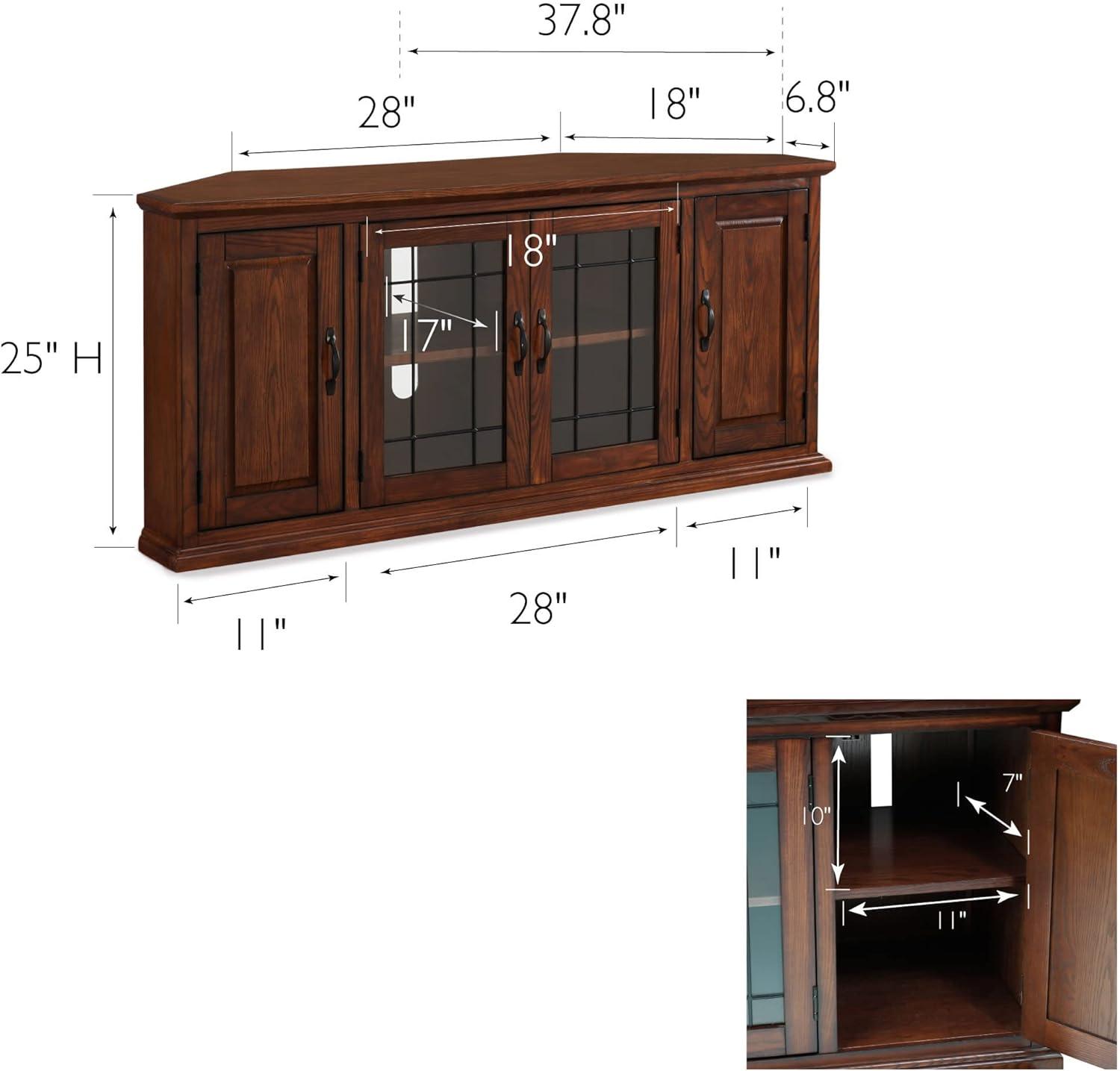 Leick Home 80386 Leaded Glass Corner TV Stand with Enclosed Storage For 60" TV's, Burnished Oak