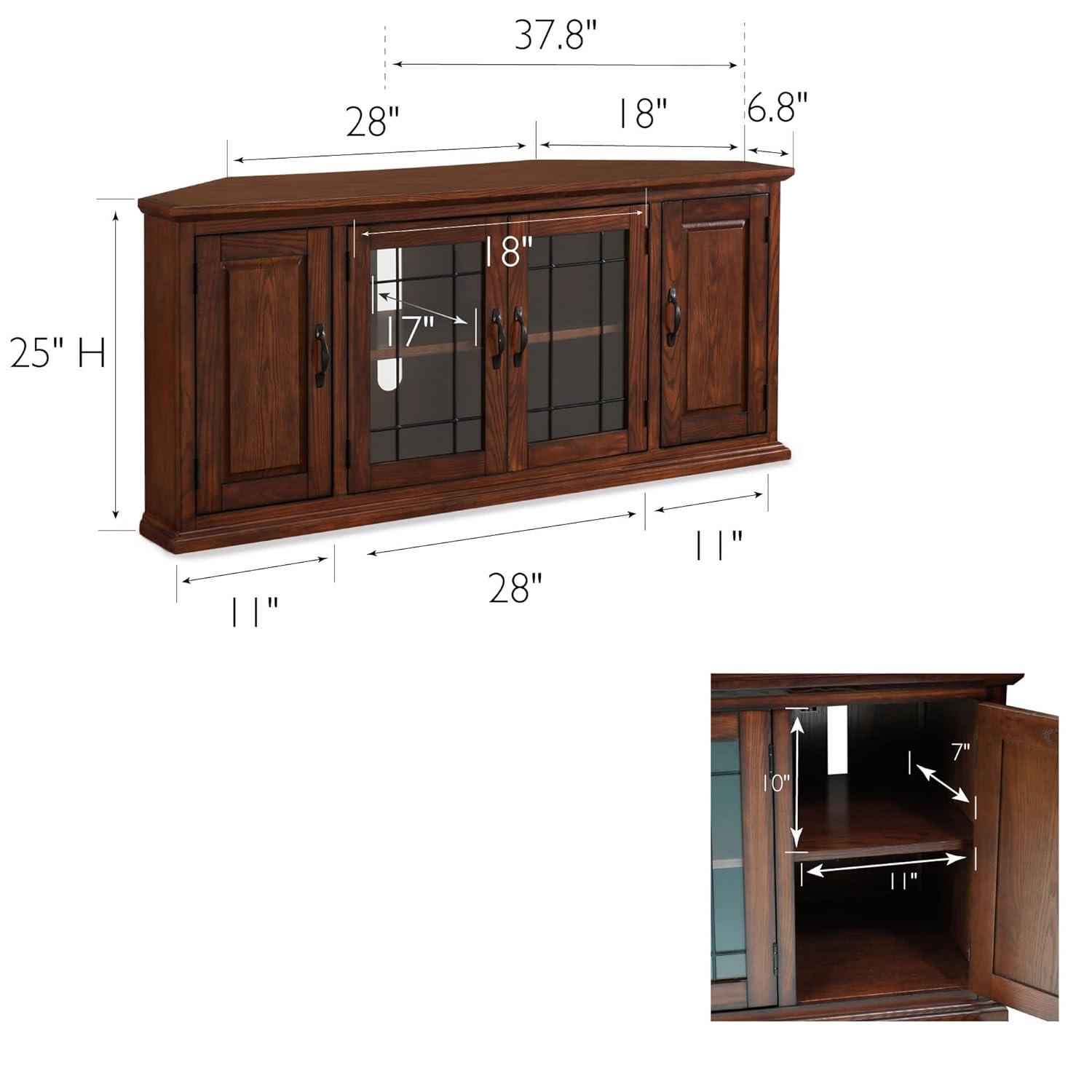 Leick Home 80386 Leaded Glass Corner TV Stand with Enclosed Storage For 60" TV's, Burnished Oak