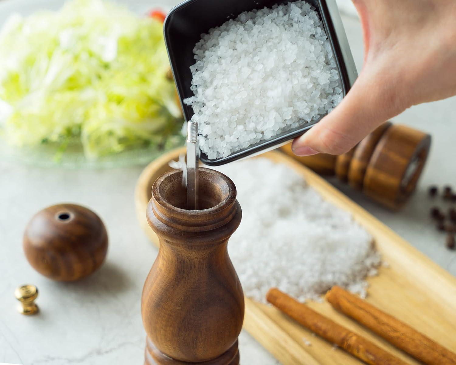 Salt and Pepper Grinder Set, Wood Pepper Mill Set of 2 Manual Salt Pepper Shakers