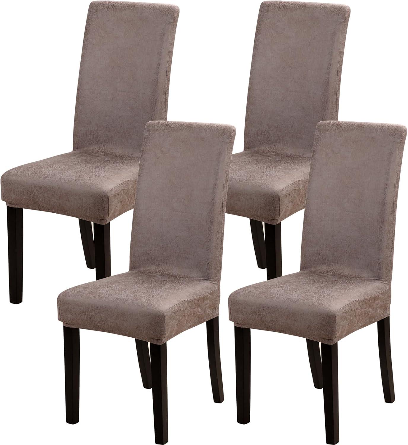 Taupe Velvet Stretch Dining Chair Covers Set of 4