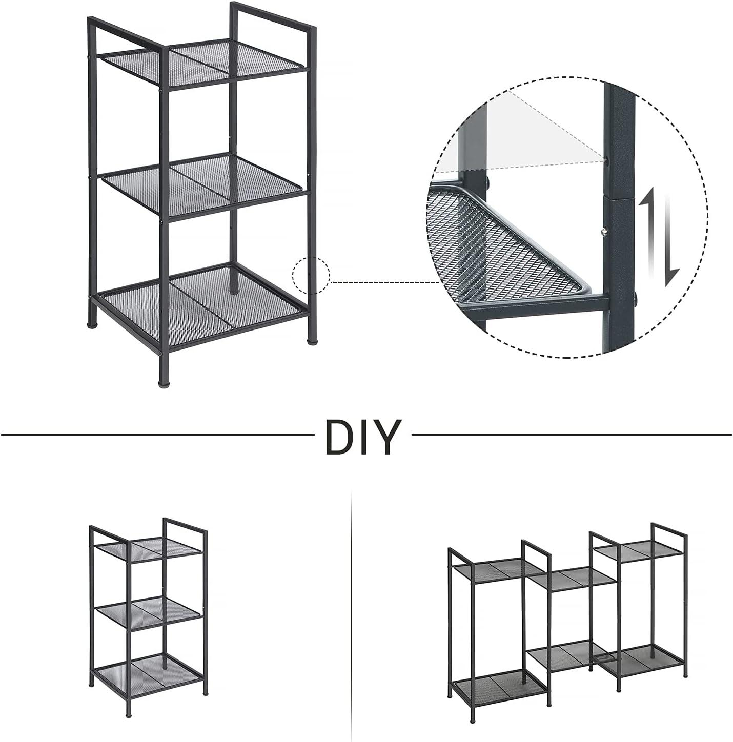 SONGMICS 3-Tier Storage Rack, Customizable Bathroom Shelf Black