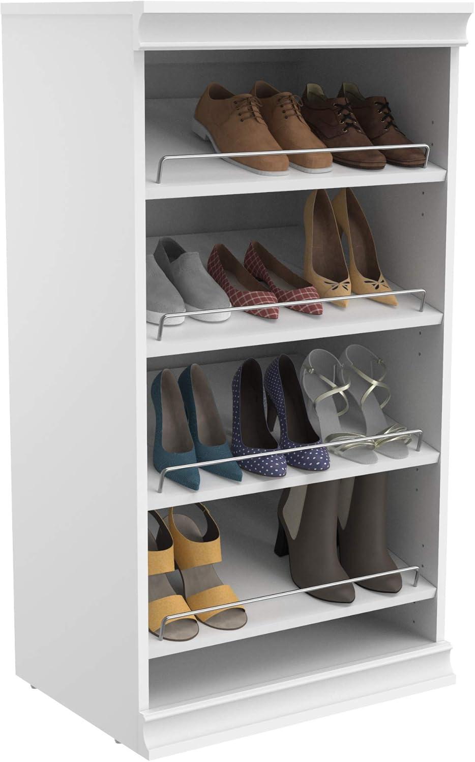 White Stackable Wood and Metal Shoe Shelf Unit