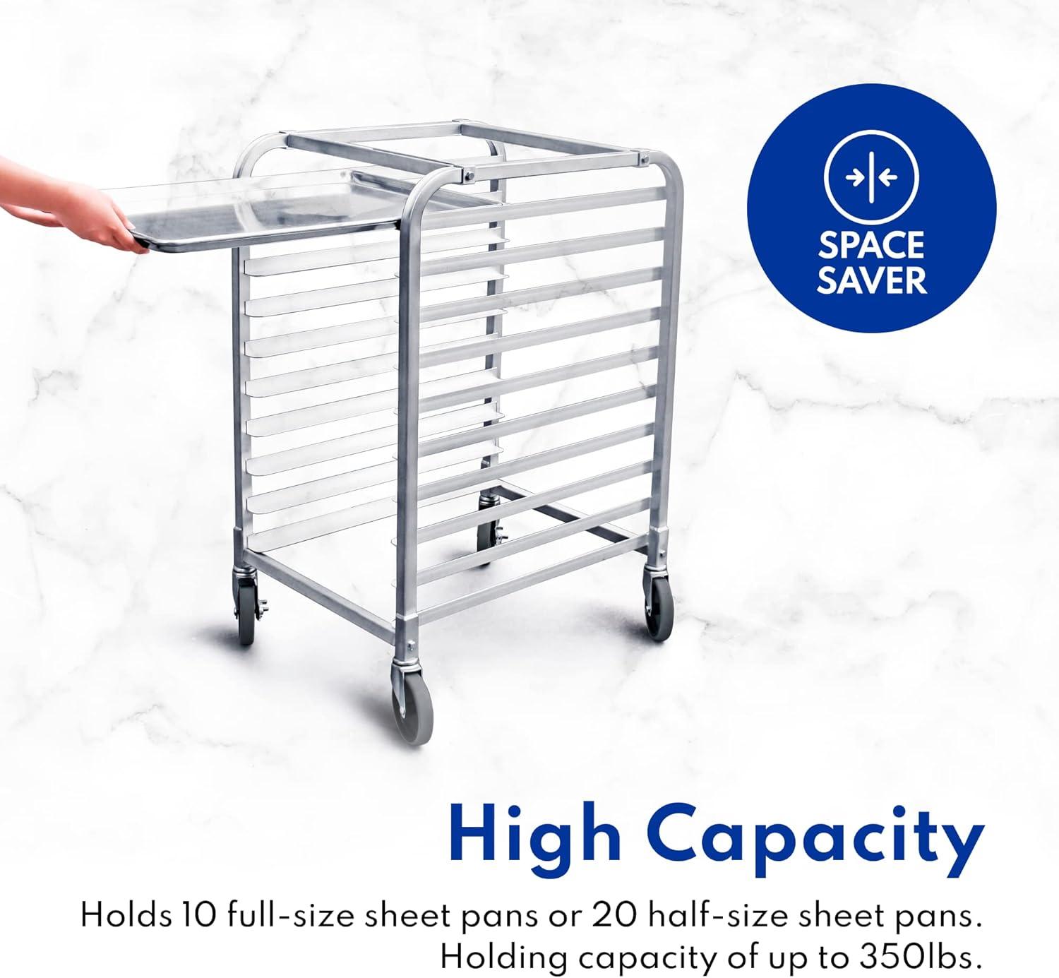 Commercial Aluminum 10-Tier Sheet Pan Rack with Brake Wheels