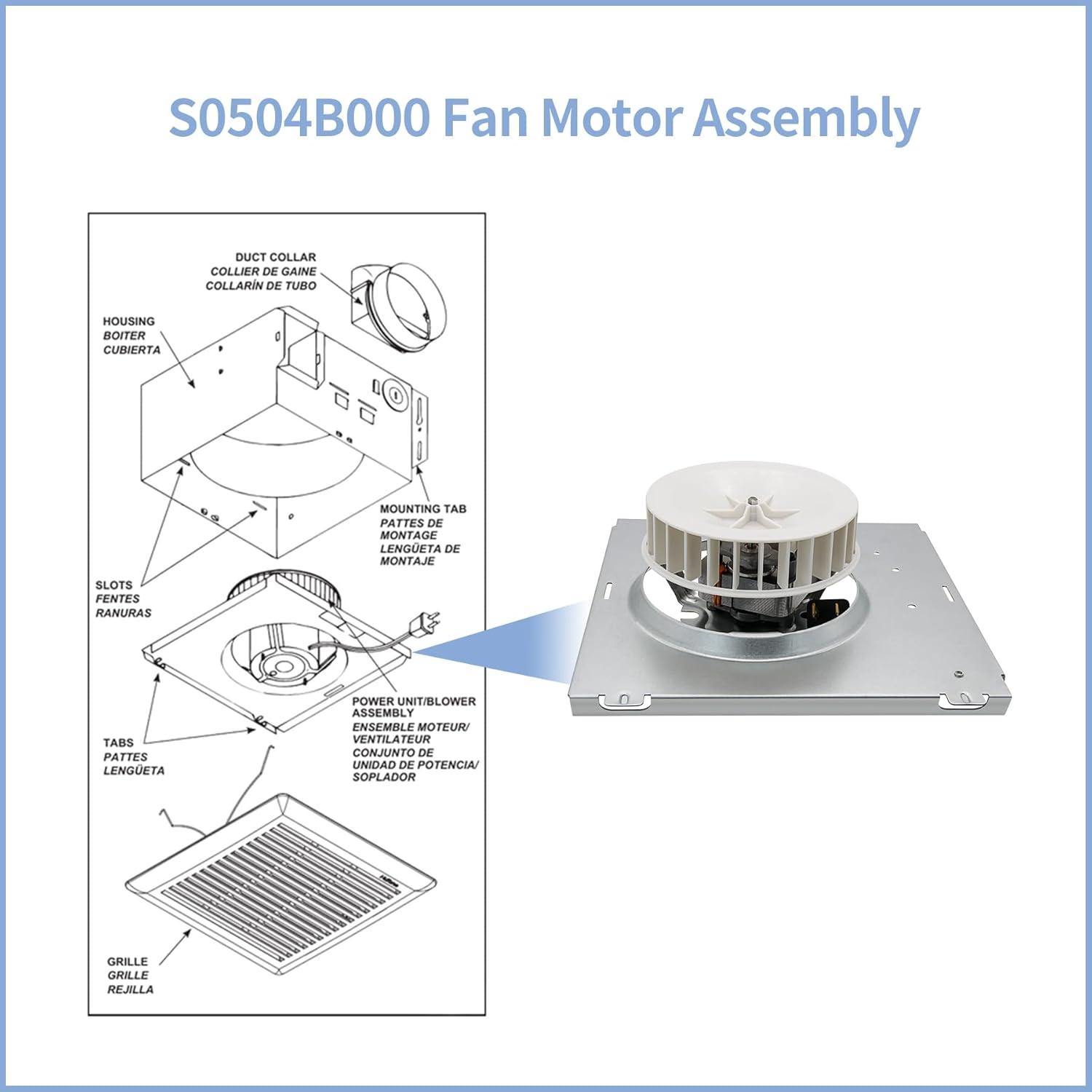 S0504B000 Bathroom Fan Motor Assembly Compatible with Bro-an Nutone 769RL for B Unit, Repalce Models 757, 769RFT-R01, 769RL, 769RL-R01 and VF707RCN. 765RL