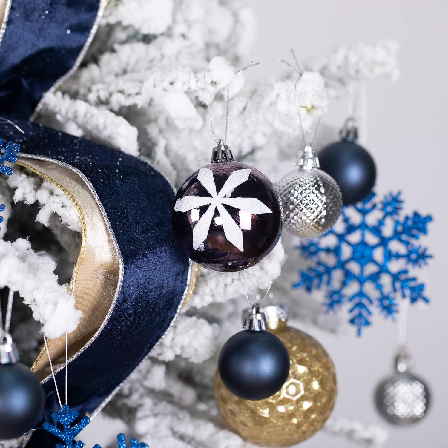 Navy Blue and White Shatterproof Plastic Christmas Ball Ornaments Set