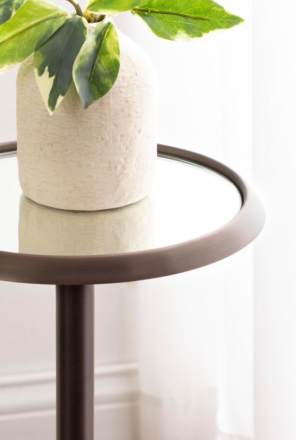 Kate and Laurel Sanzo Modern Pedestal Drink Table, 10 x 10 x 23, Antique Bronze, Decorative End Table with Mirrored Tabletop for Use as Small Plant Stand or Cute Martini Table