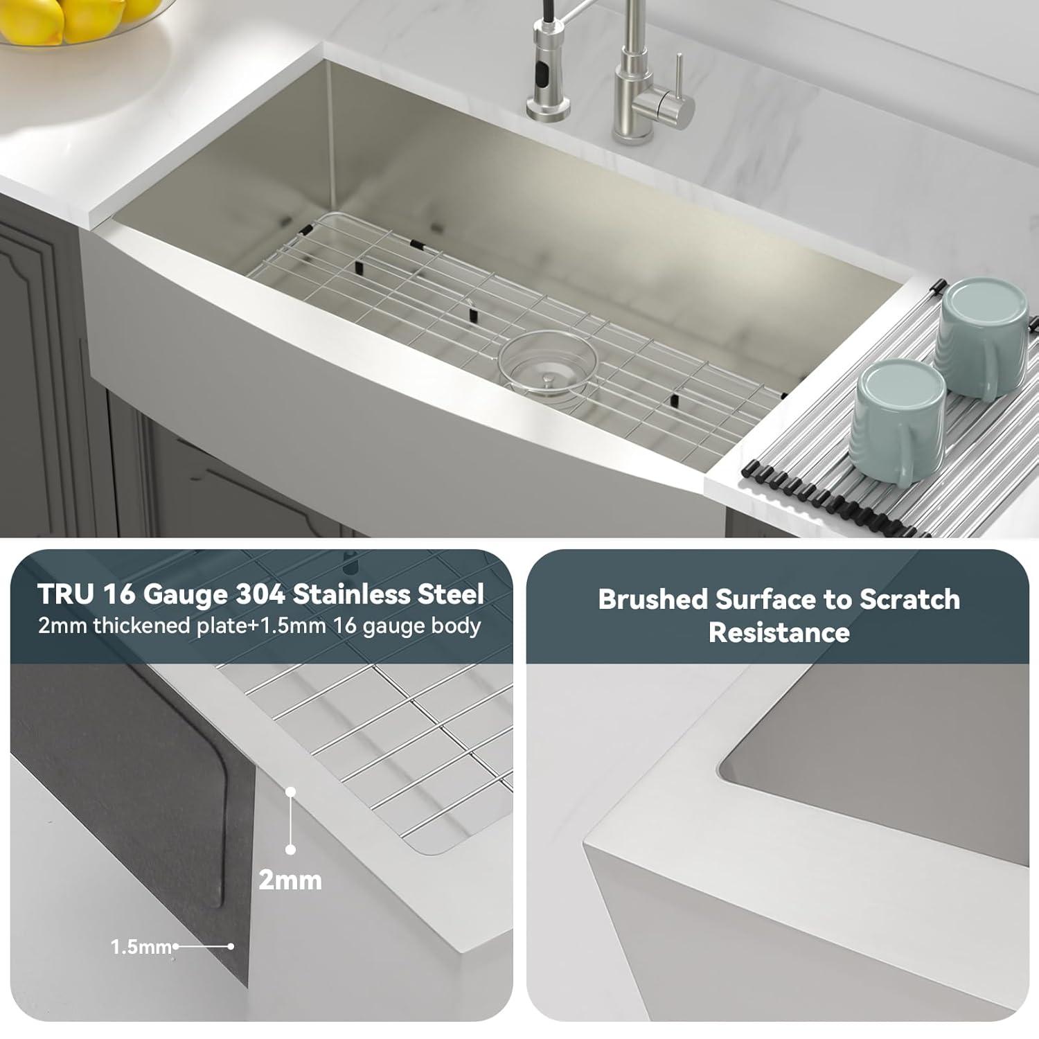 36 in. Farmhouse/Apron Front Single Bowl 16 Gauge Stainless Steel Kitchen Farmer Sink with Bottom Grid