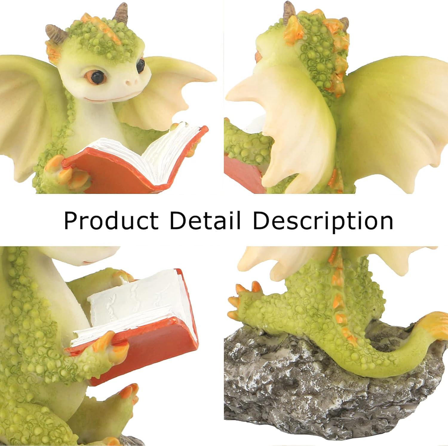 Dragon Figurine Ornament Design Accessories Desktop (Dragon Reading On a Stone)