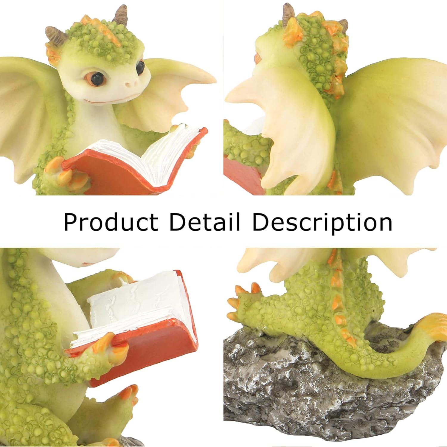 Dragon Figurine Ornament Design Accessories Desktop (Dragon Reading On a Stone)