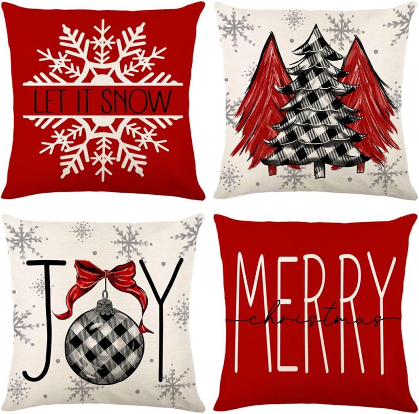 Christmas Decorations Soft Pillowcases 4 pieces 18"x18" Farmhouse Christmas Decorations Cushion Covers for Home Couch Bedroom Bed