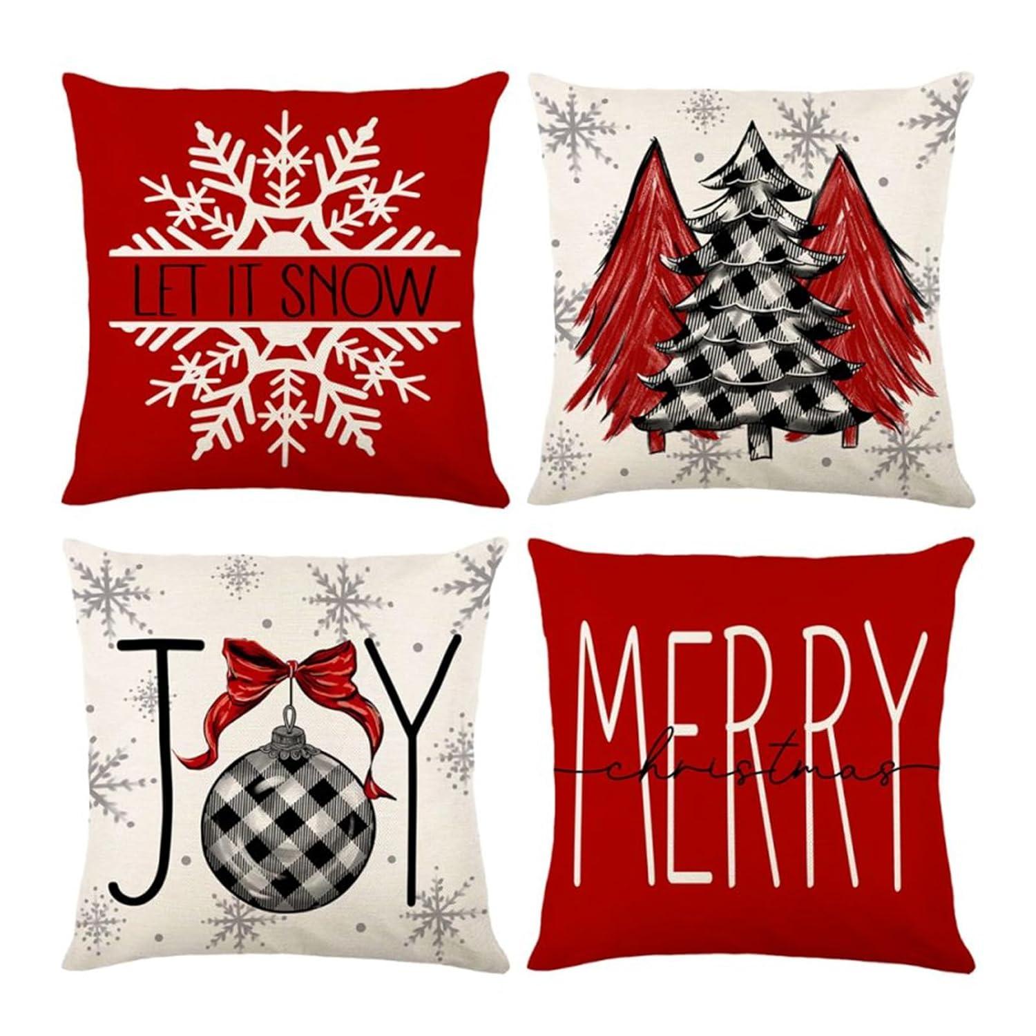 Christmas Decorations Soft Pillowcases 4 pieces 18"x18" Farmhouse Christmas Decorations Cushion Covers for Home Couch Bedroom Bed