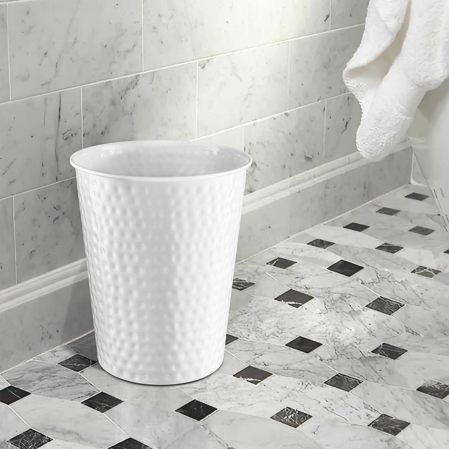 Monarch Abode Metal Wastebasket Trash Can, Hand Hammered, Bathroom Decor, White