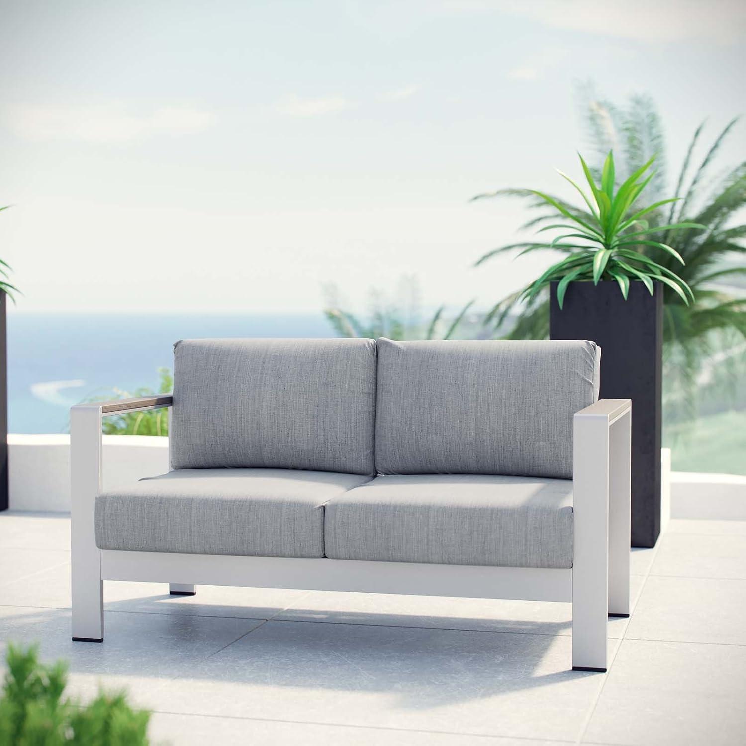 Silver Gray Shore Outdoor Patio Aluminum Loveseat