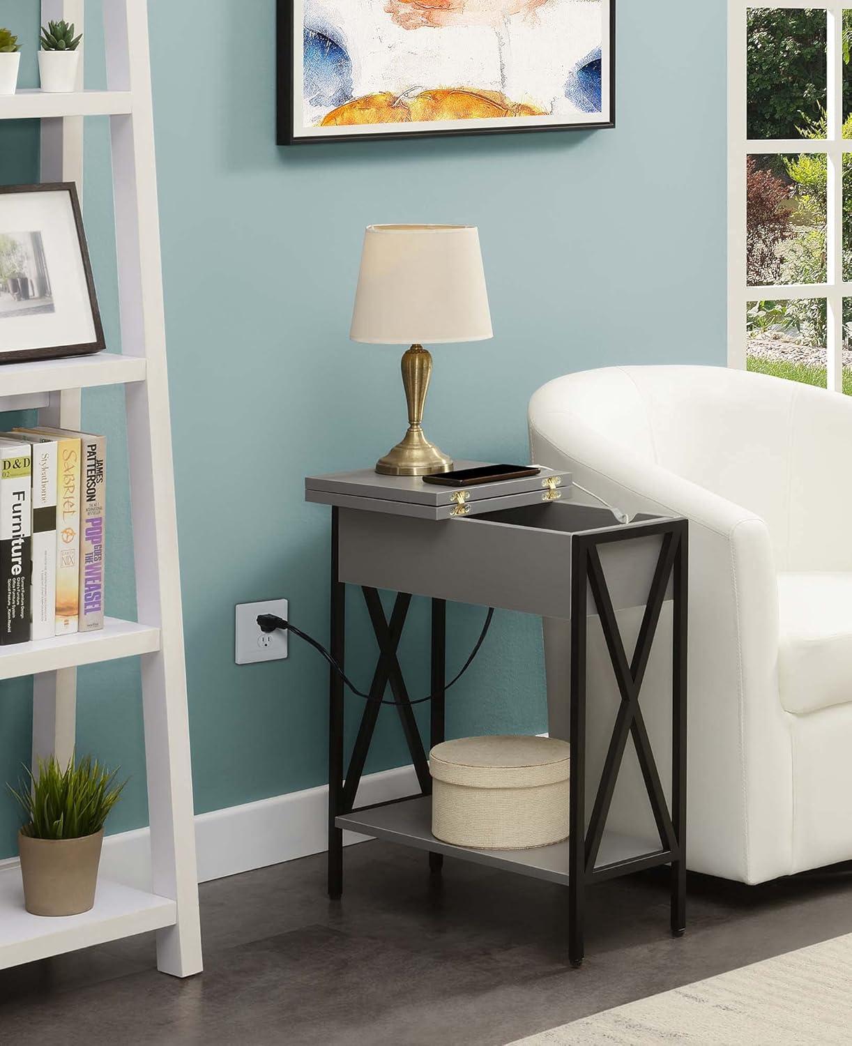 Convenience Concepts Tucson Flip Top End Table with Charging Station and Shelf, Multiple Finishes