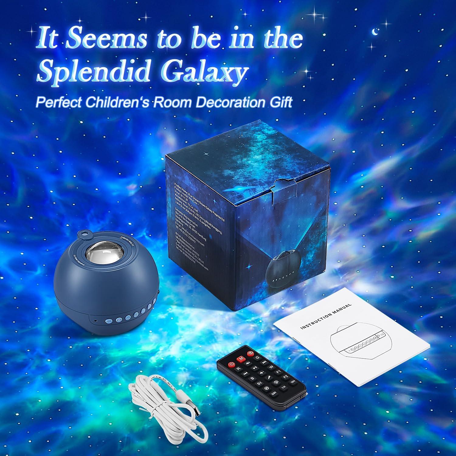 Blue 15-Color Galaxy Star Projector with Bluetooth Speaker