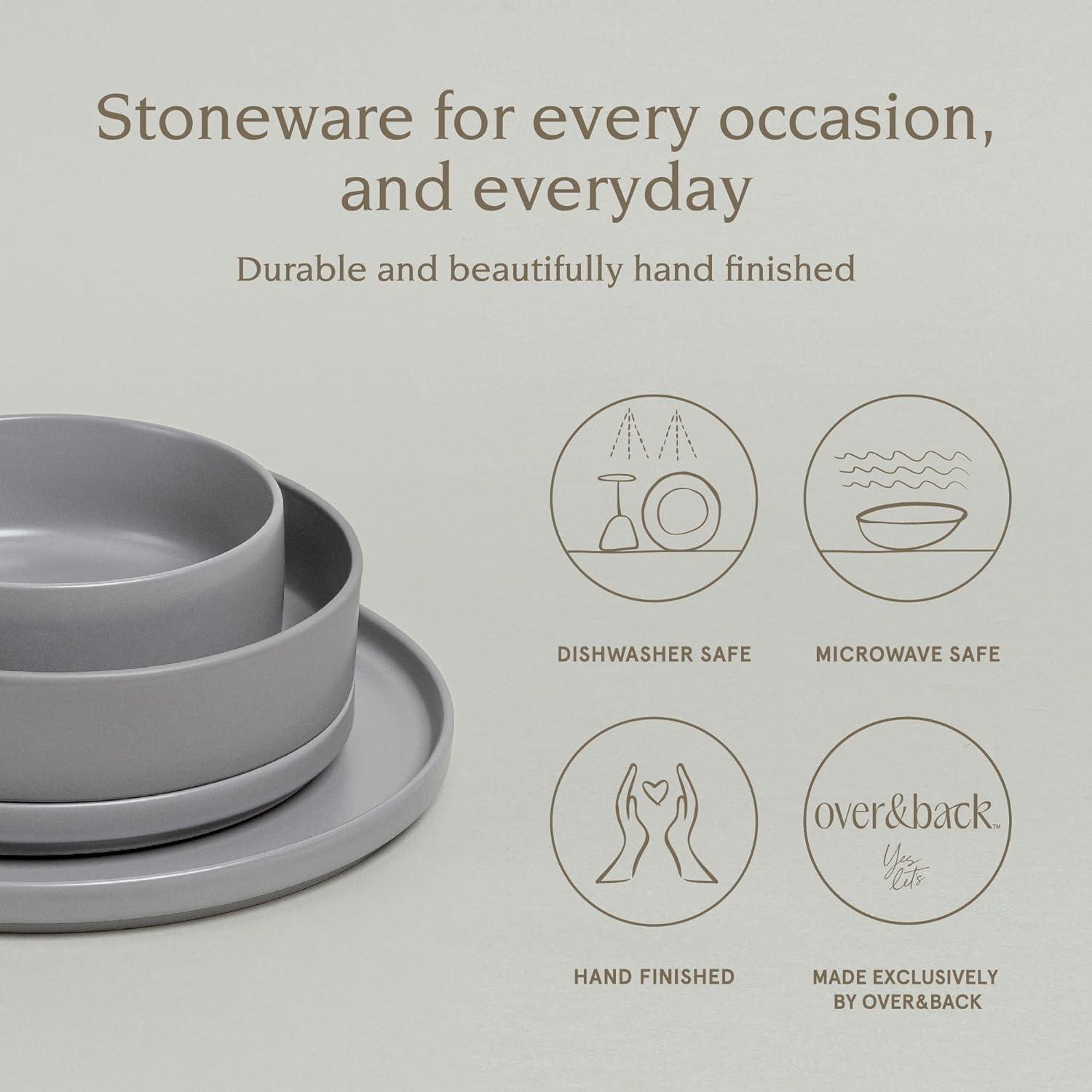 over&back Stackable 16-Piece Semi Hand-Finished Stoneware Dinnerware Set