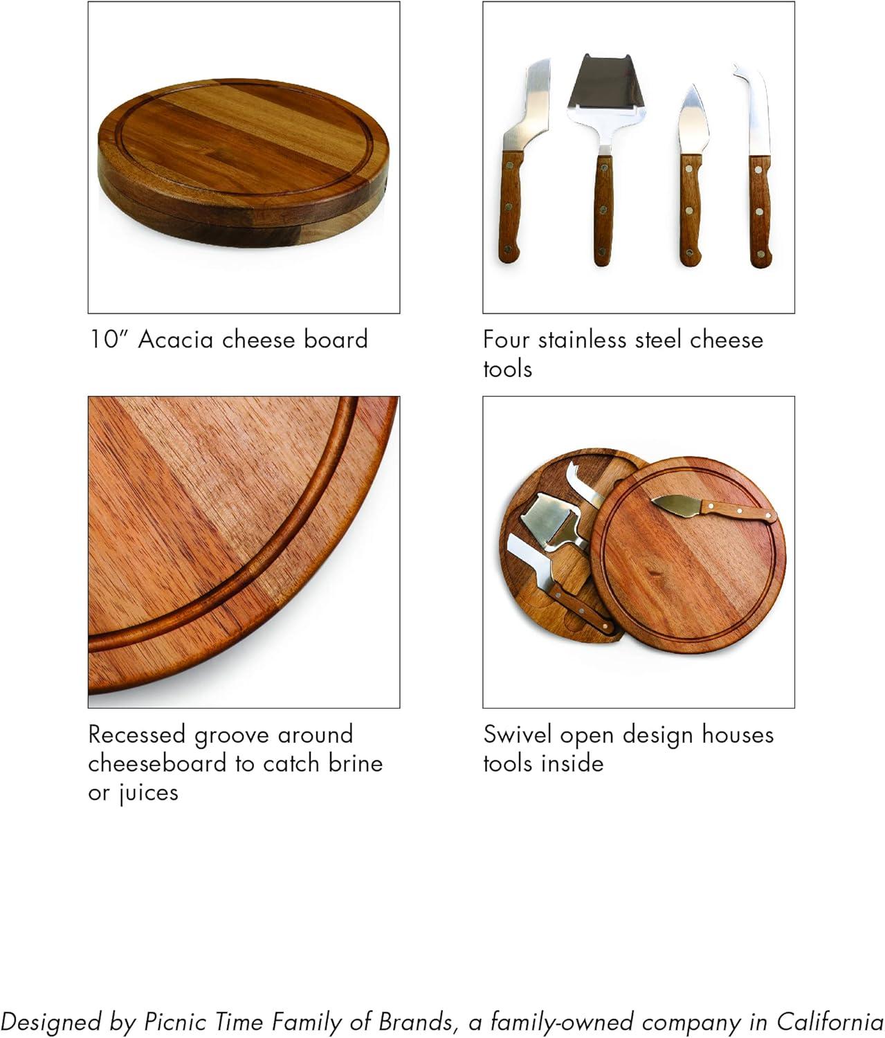 Picnic Time Monogram Acacia Wood Circo Cheese Cutting Board and Tools Set - N: Small Cutting Board & Knife, Charcuterie Set