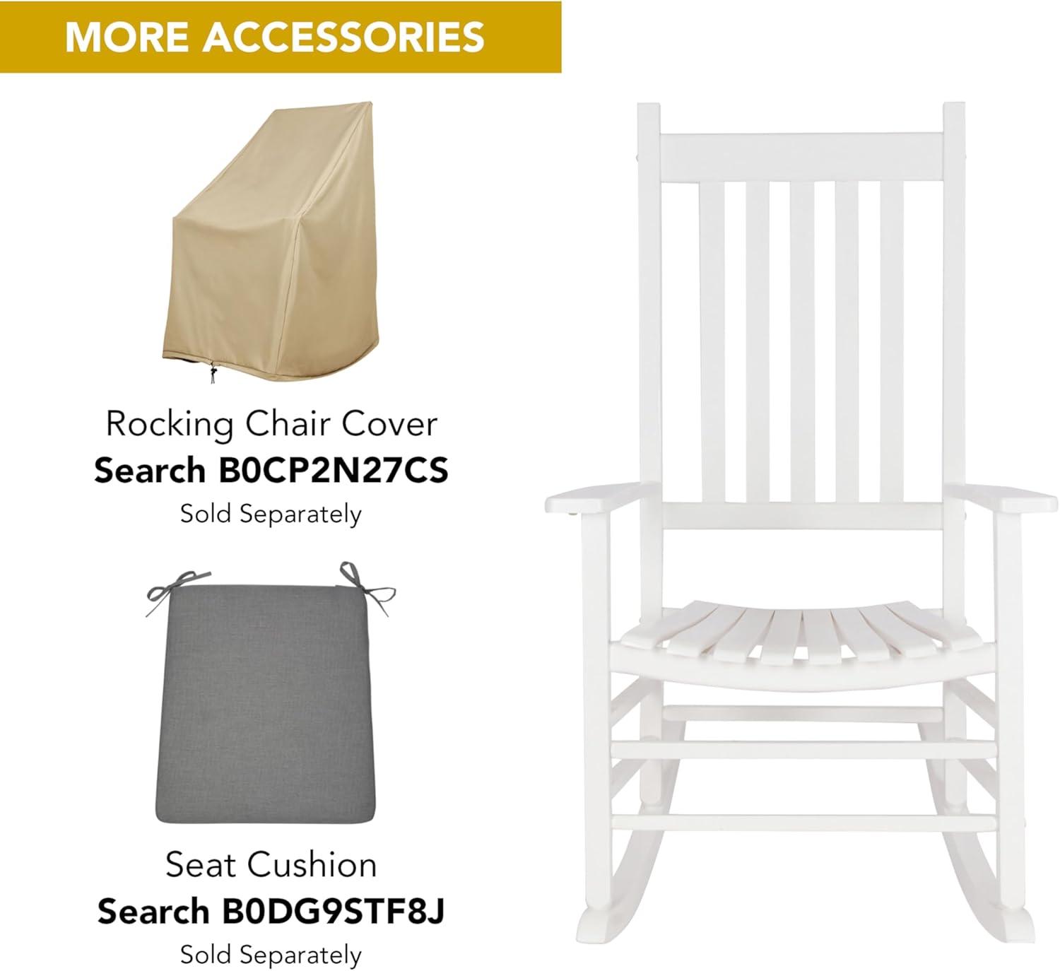 White Solid Wood Outdoor Rocking Chair with Arms