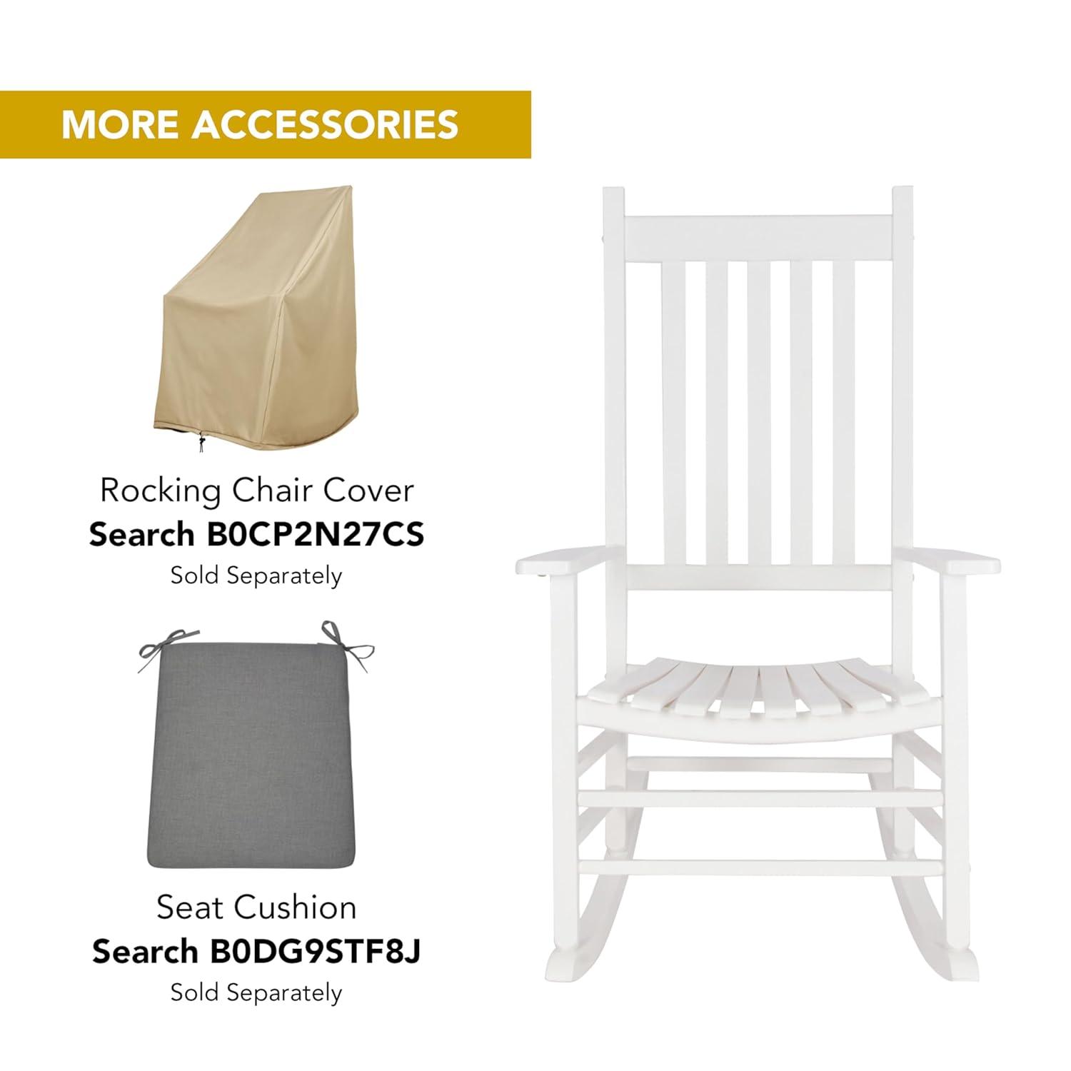 White Solid Wood Outdoor Rocking Chair with Arms