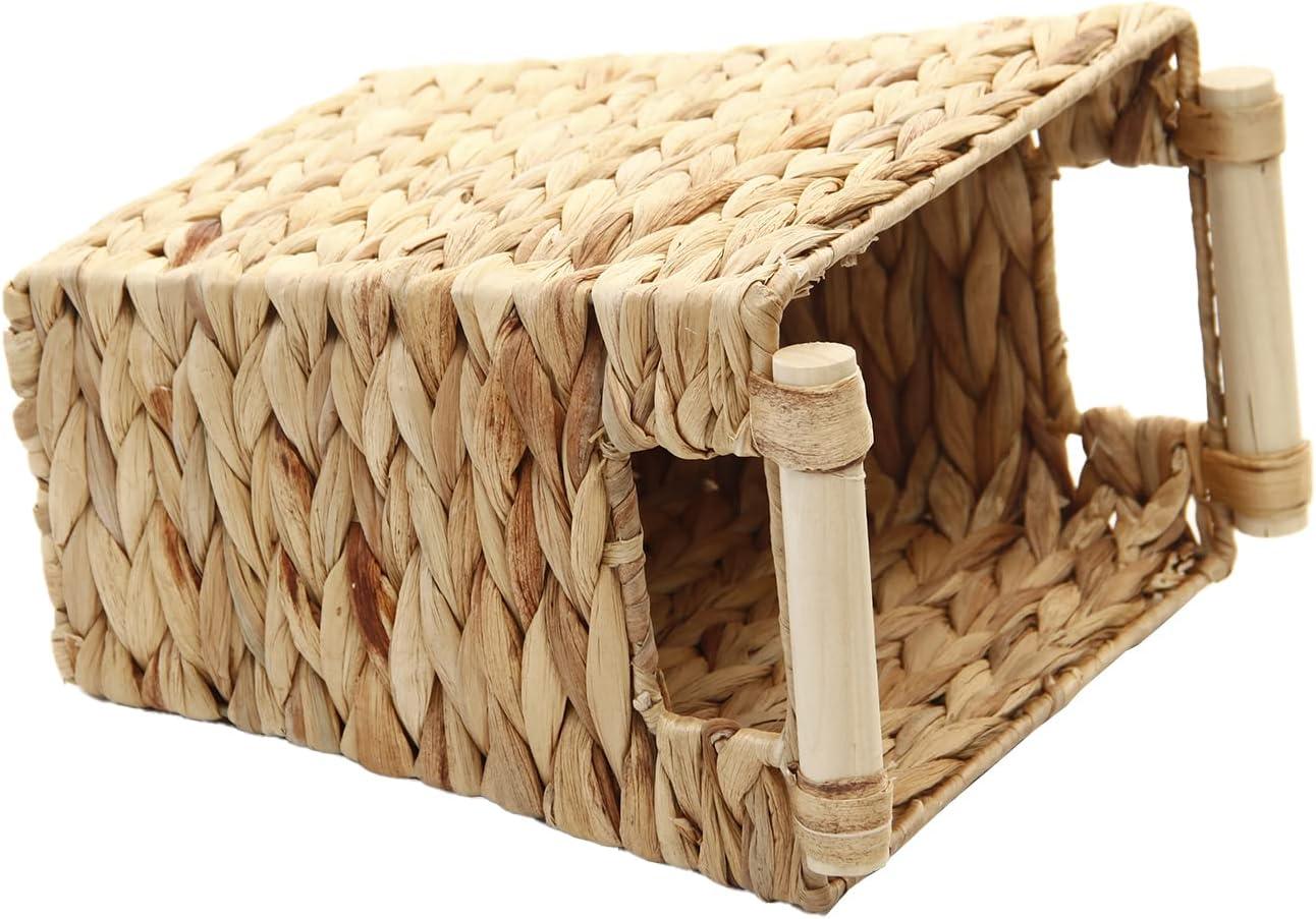 Handmade Water Hyacinth Woven Storage Basket with Wood Handles