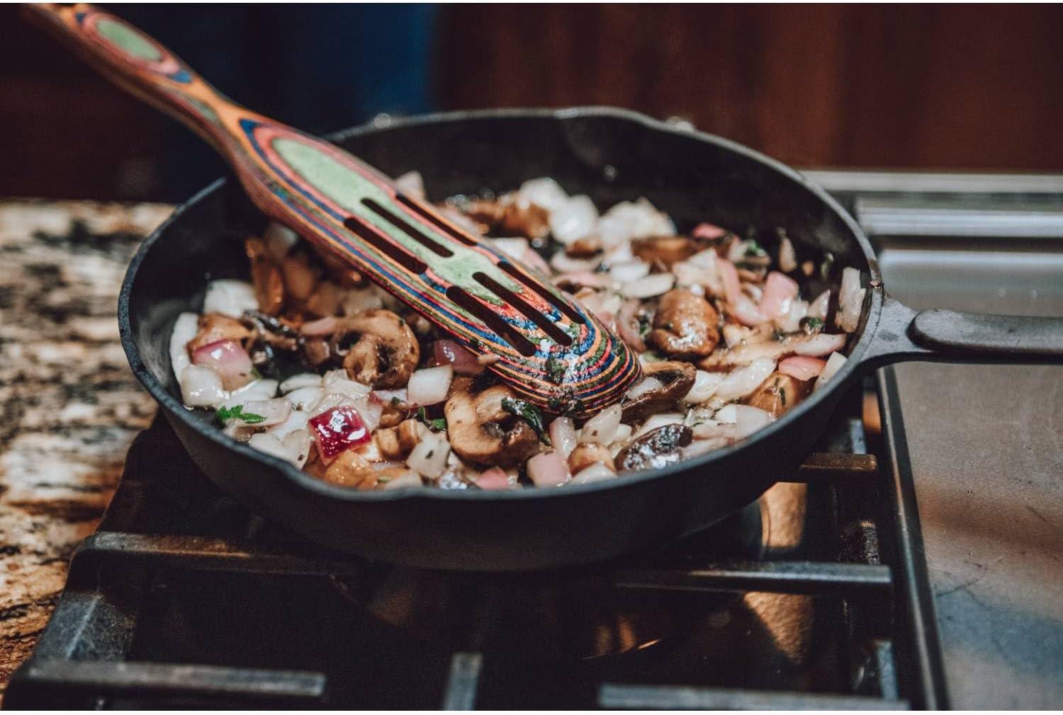 Lehman's Cast Iron Skillet - Nitrogen Hardened Cookware, Tough but Lightweight, No Need to Season, Silicone Safety Handle Included - 12 inch
