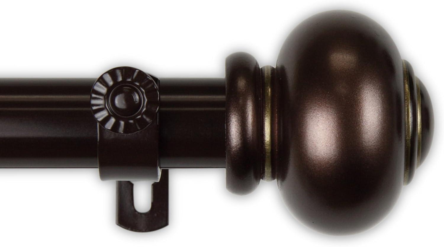 Bronze Adjustable Single Curtain Rod with Finial, 120-170 inches