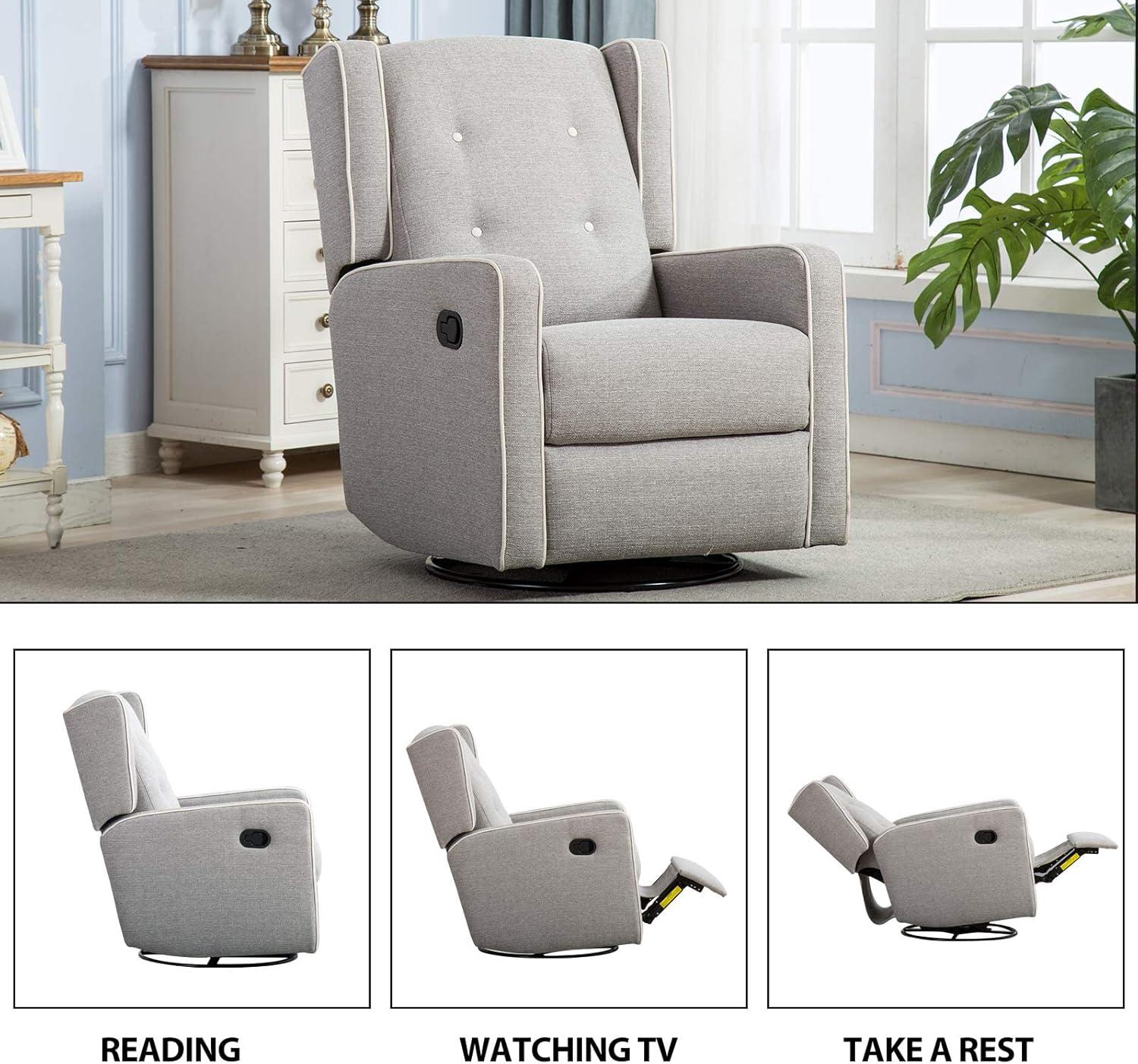 Bonzy Home Swivel Rocker Recliner Chair, Manual Reclining Chair, Single Seat Reclining Chair, Gray