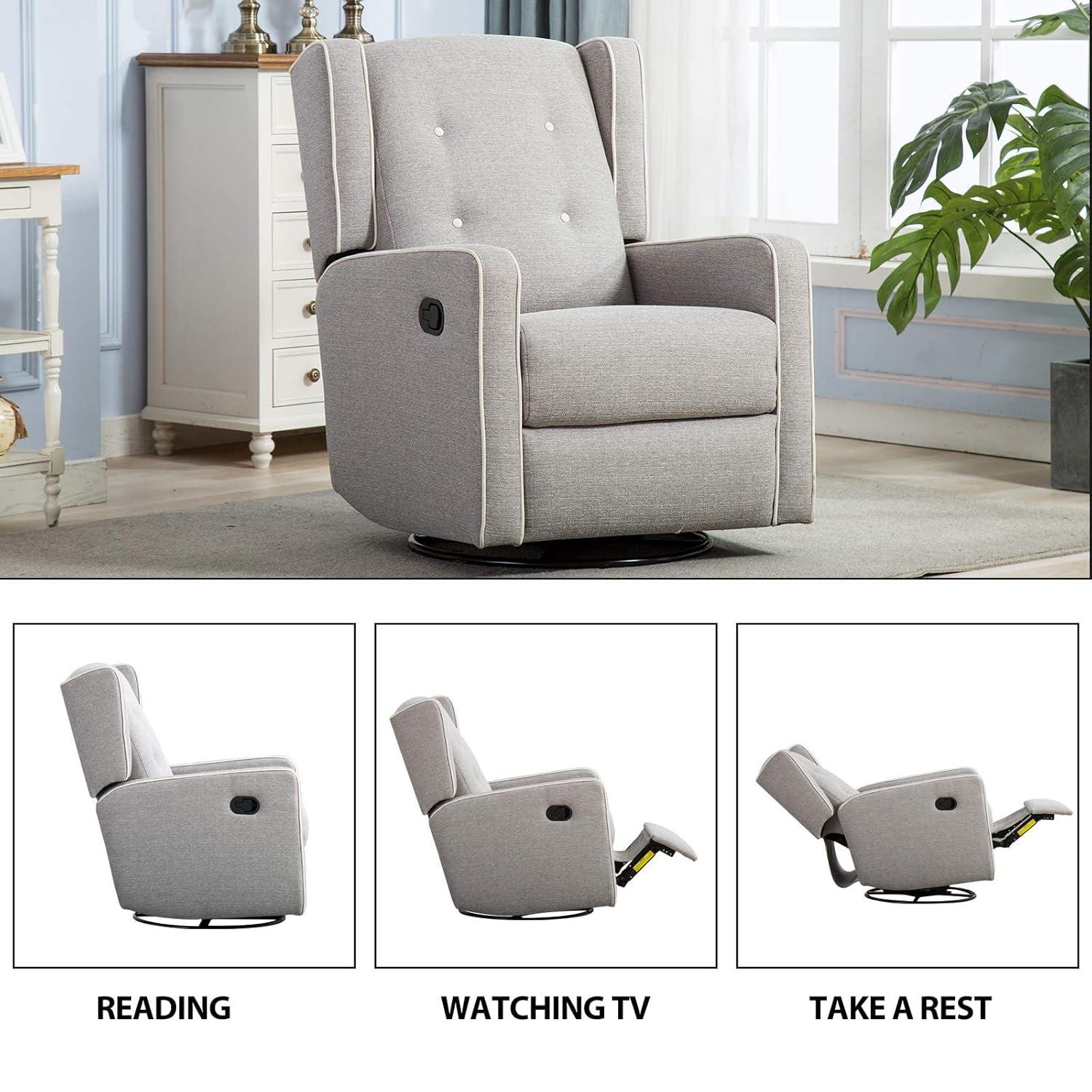 Bonzy Home Swivel Rocker Recliner Chair, Manual Reclining Chair, Single Seat Reclining Chair, Gray