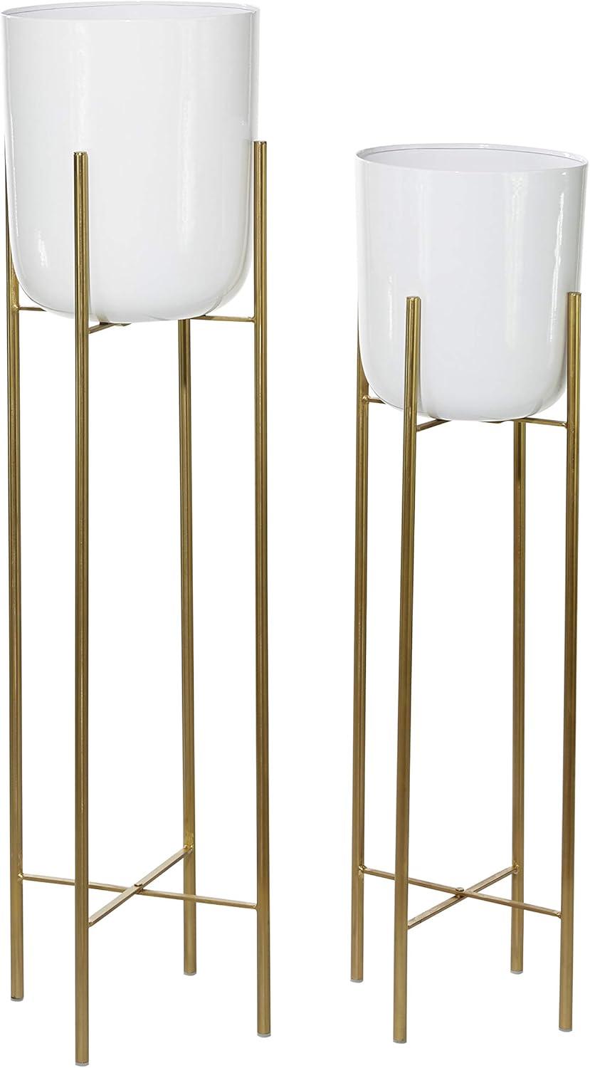 CosmoLiving by Cosmopolitan 2 - Piece Silver Metal Tall Indoor Outdoor Dome Indoor Outdoor Planter with Removable Stand Set