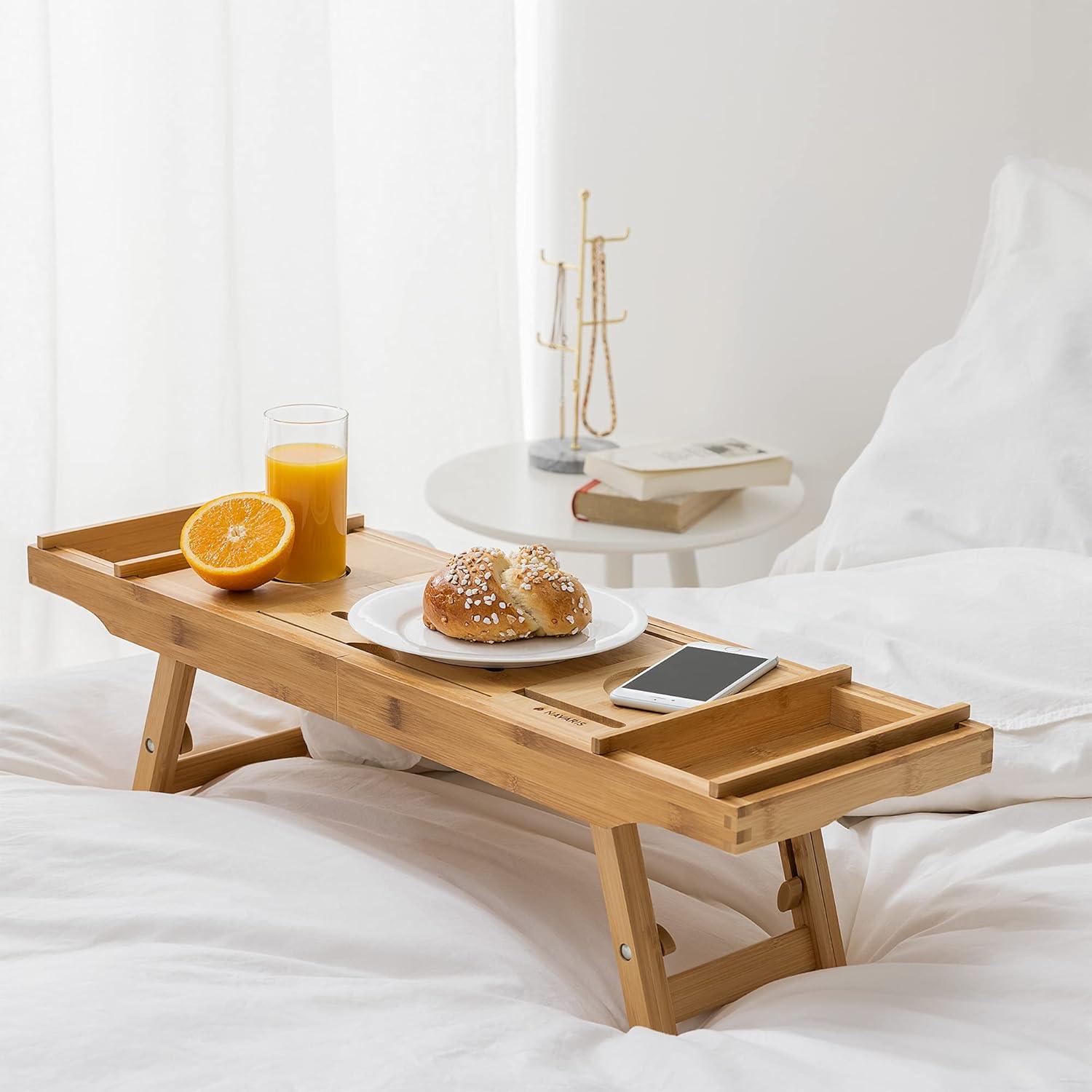 Natural Bamboo Adjustable Bed and Bath Tray with Folding Legs