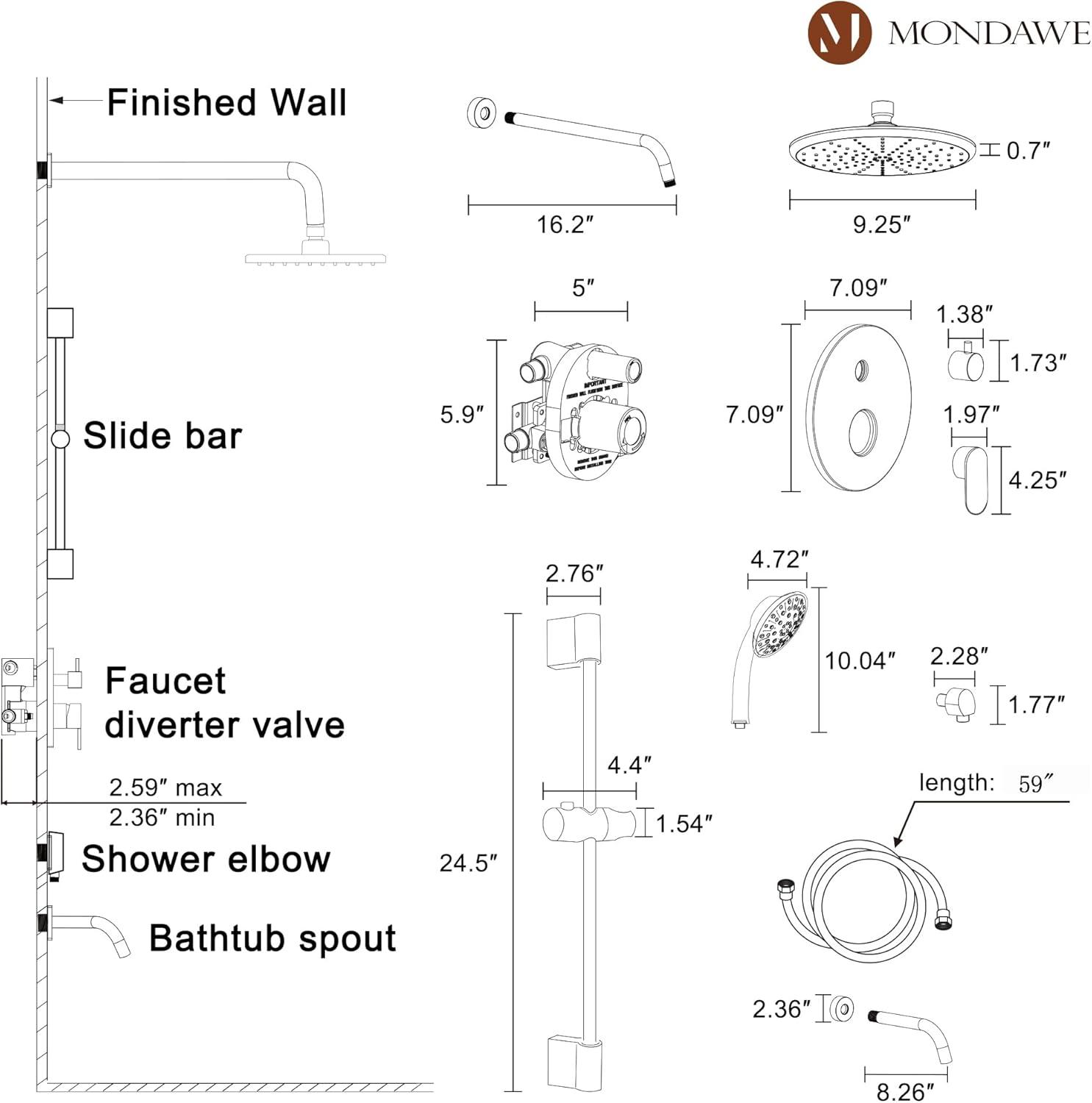 Calliope Wall Mounted 3 Function Retro Shower System with 3 Setting Handheld