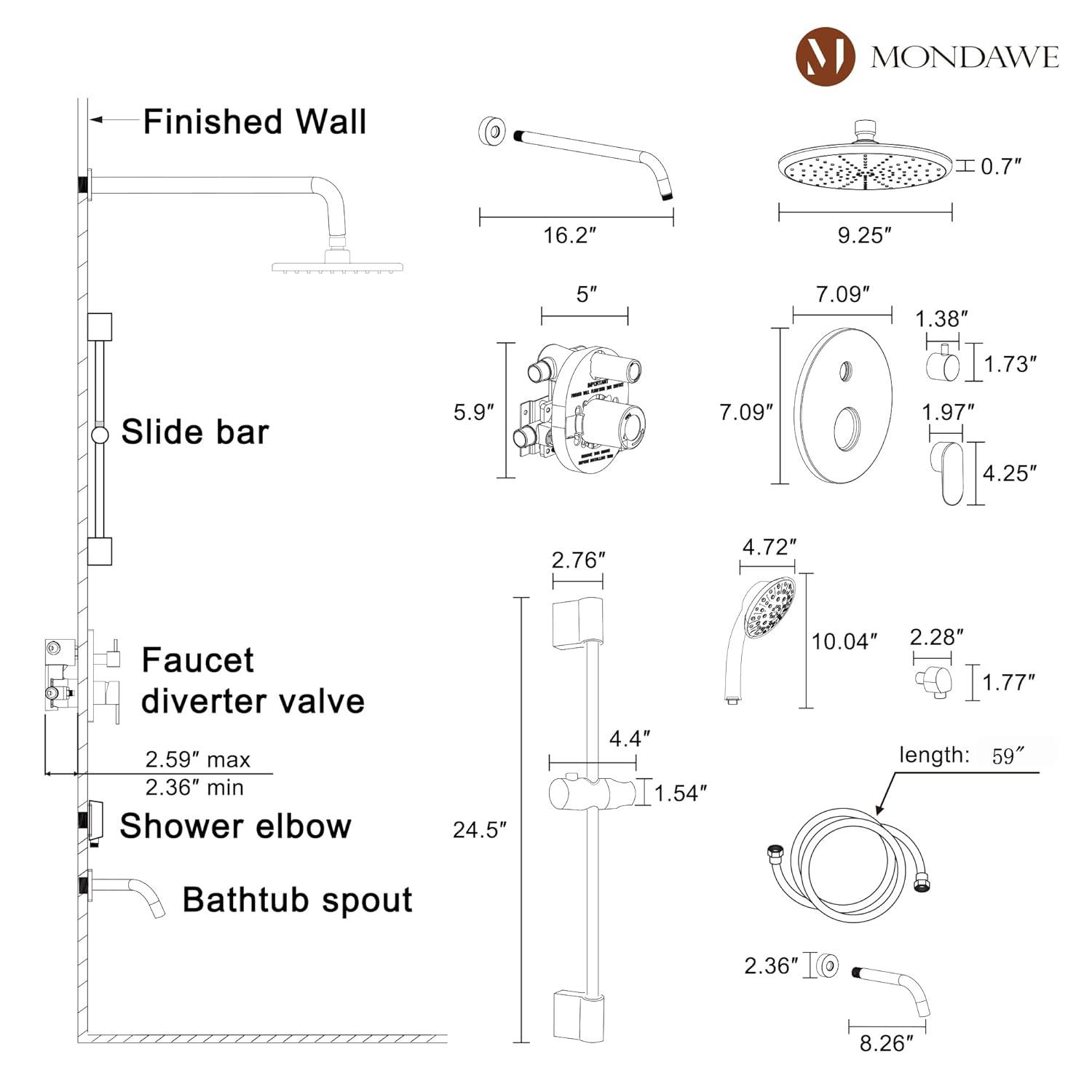 mondawe Calliope Wall Mounted 2-Function Retro Pressure-Balanced Shower System with 3 Setting Handheld MD-A3815-ORB