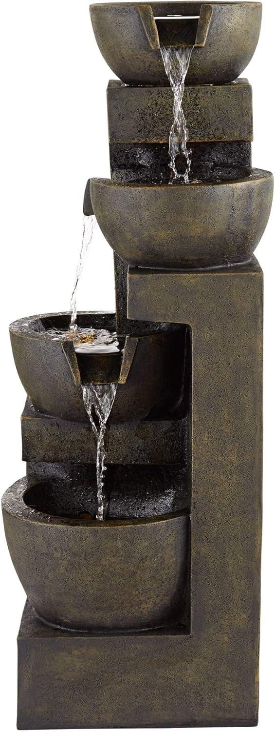 John Timberland Outdoor Floor Water Fountain with Light LED 41 1/2" High Cascading Bowls for Yard Garden Patio Deck Home