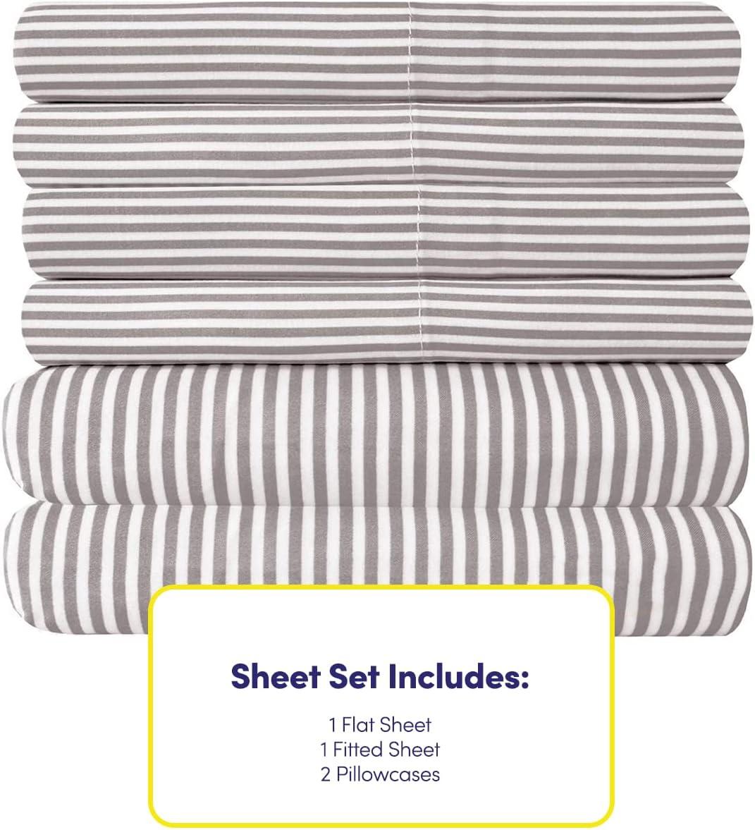 Twin Navy Classic Stripe Microfiber Deep Pocket Sheet Set