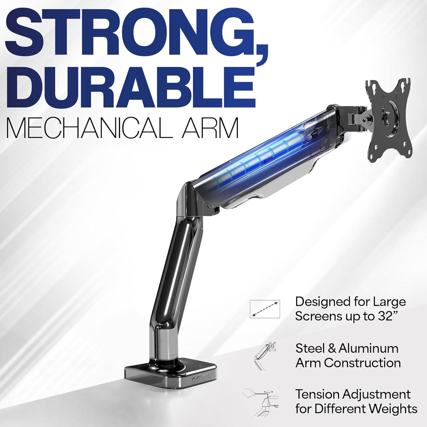 Counterbalance Gas Spring Desk Mount Monitor Stand w/ USB | Screens up to 32"